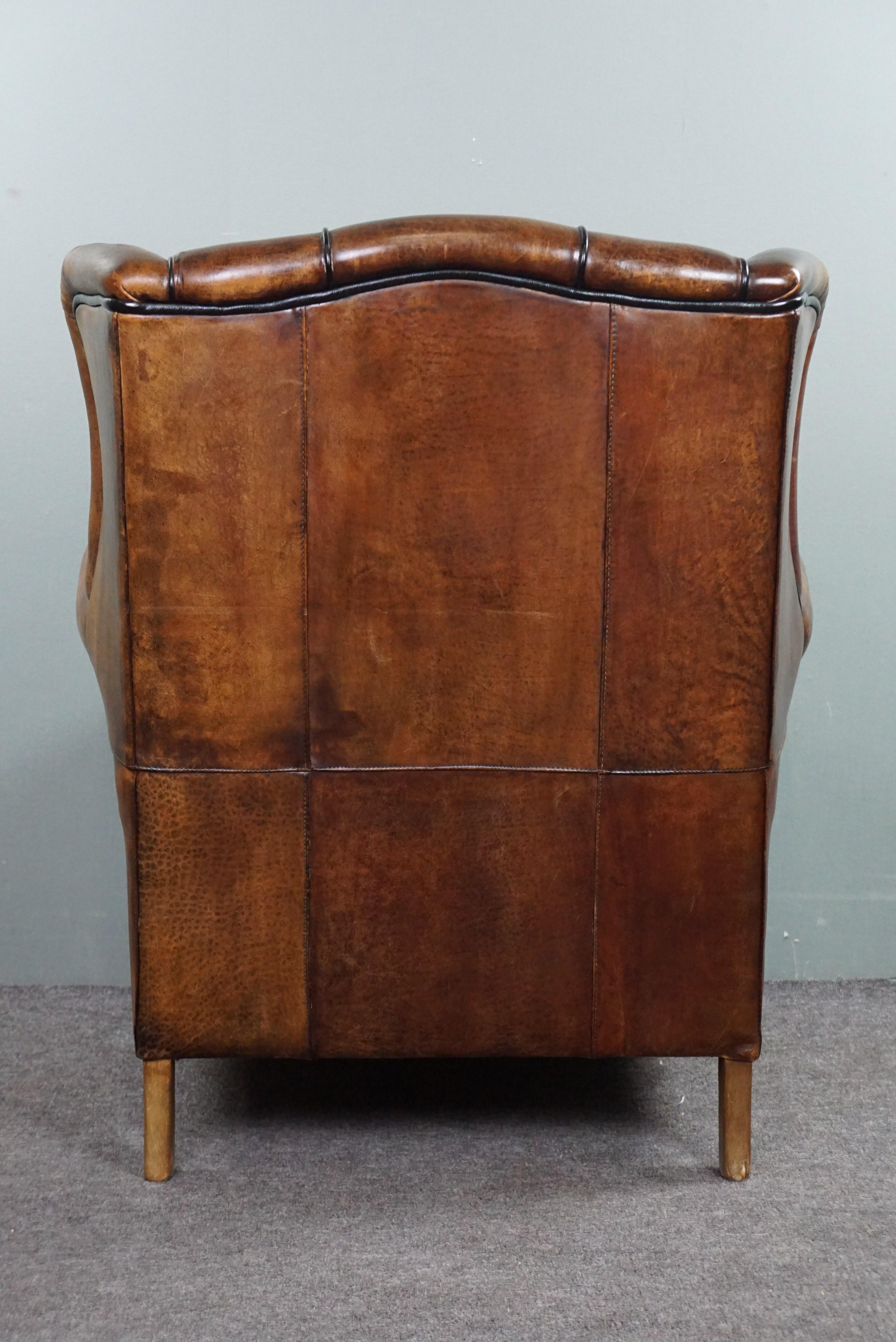 Contemporary Strikingly colored sheepskin leather wing chair For Sale
