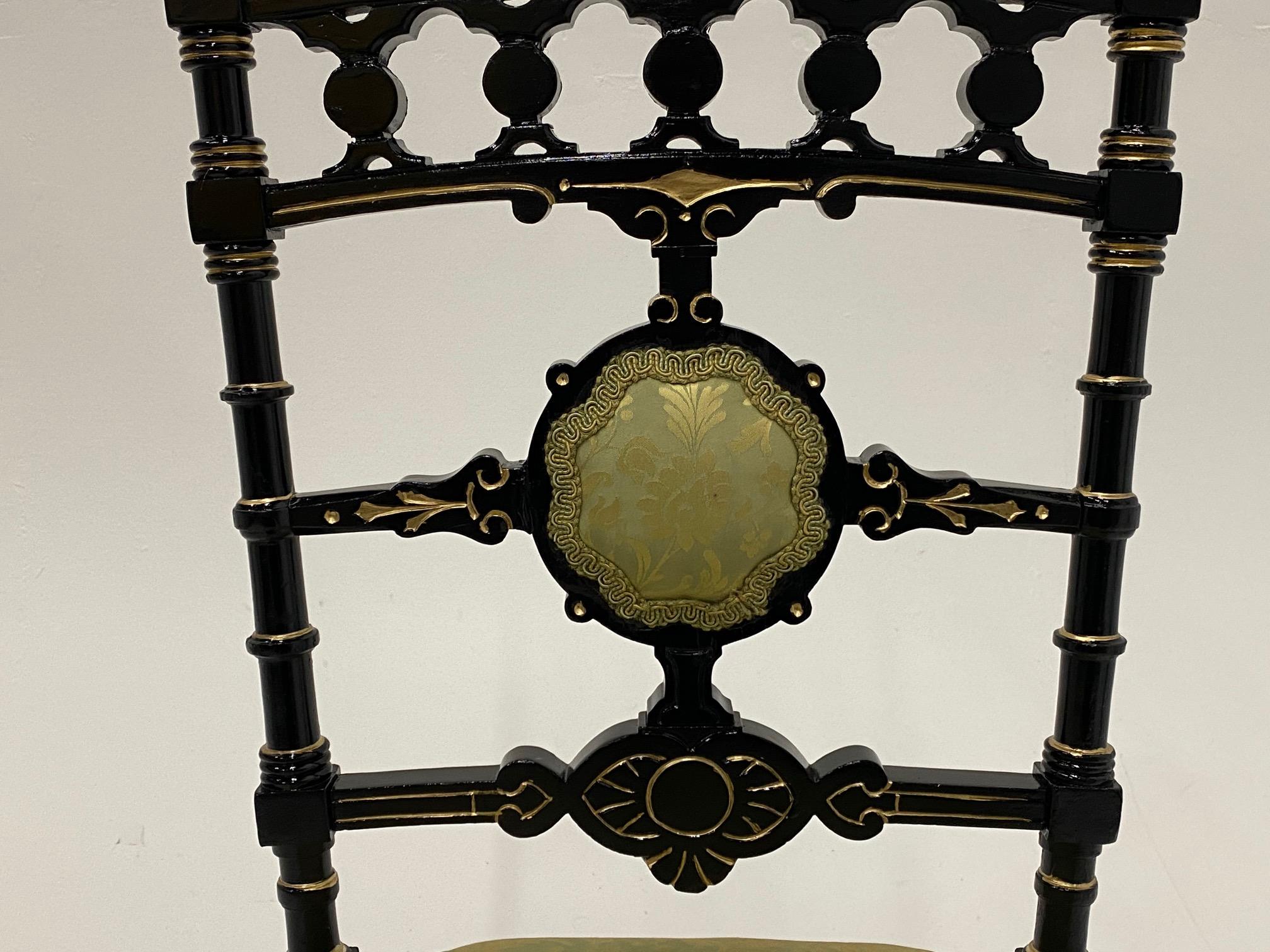 North American Strikingly Decorative Victorian Aesthetic Movement Gilt & Ebonized Chair For Sale