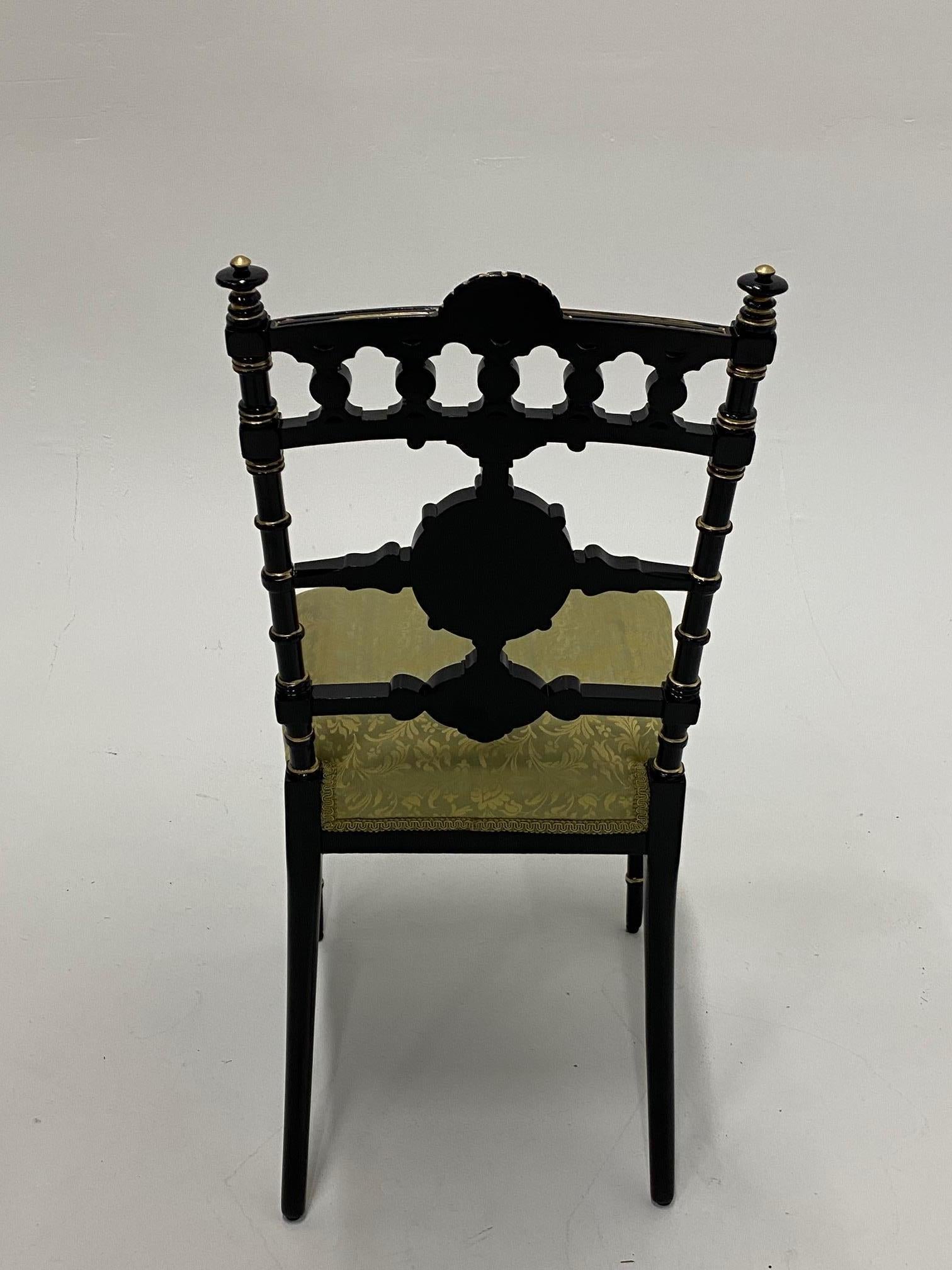 19th Century Strikingly Decorative Victorian Aesthetic Movement Gilt & Ebonized Chair For Sale
