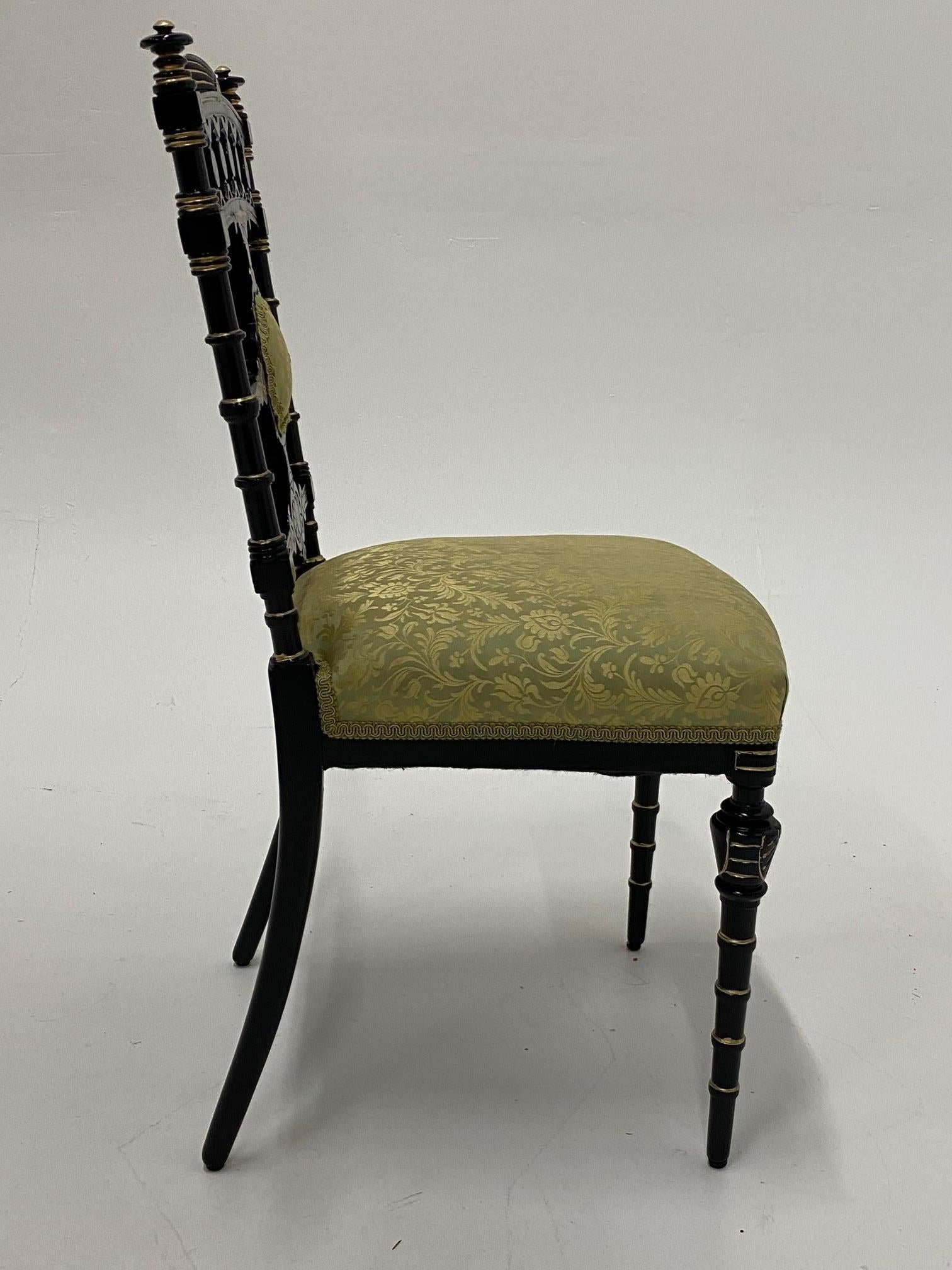Wood Strikingly Decorative Victorian Aesthetic Movement Gilt & Ebonized Chair For Sale
