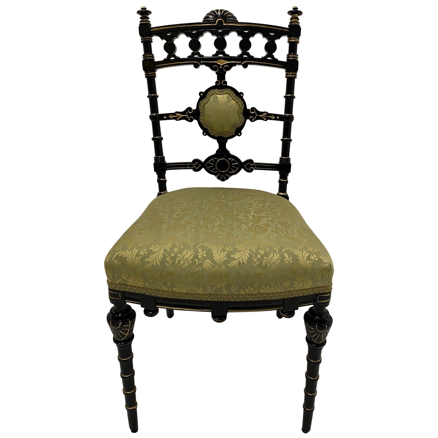 Strikingly Decorative Victorian Aesthetic Movement Gilt & Ebonized Chair