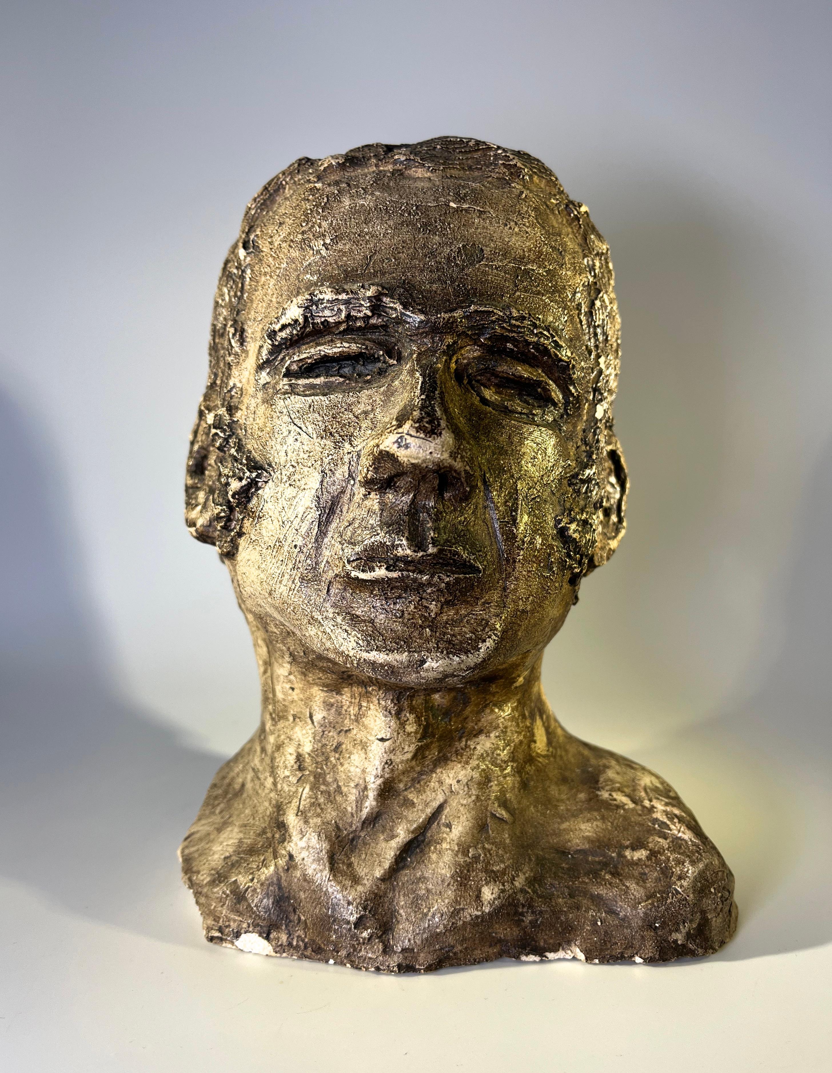 Strikingly Powerful, Vintage Clay Sculpture Bust Of A South American Macho Male For Sale 2