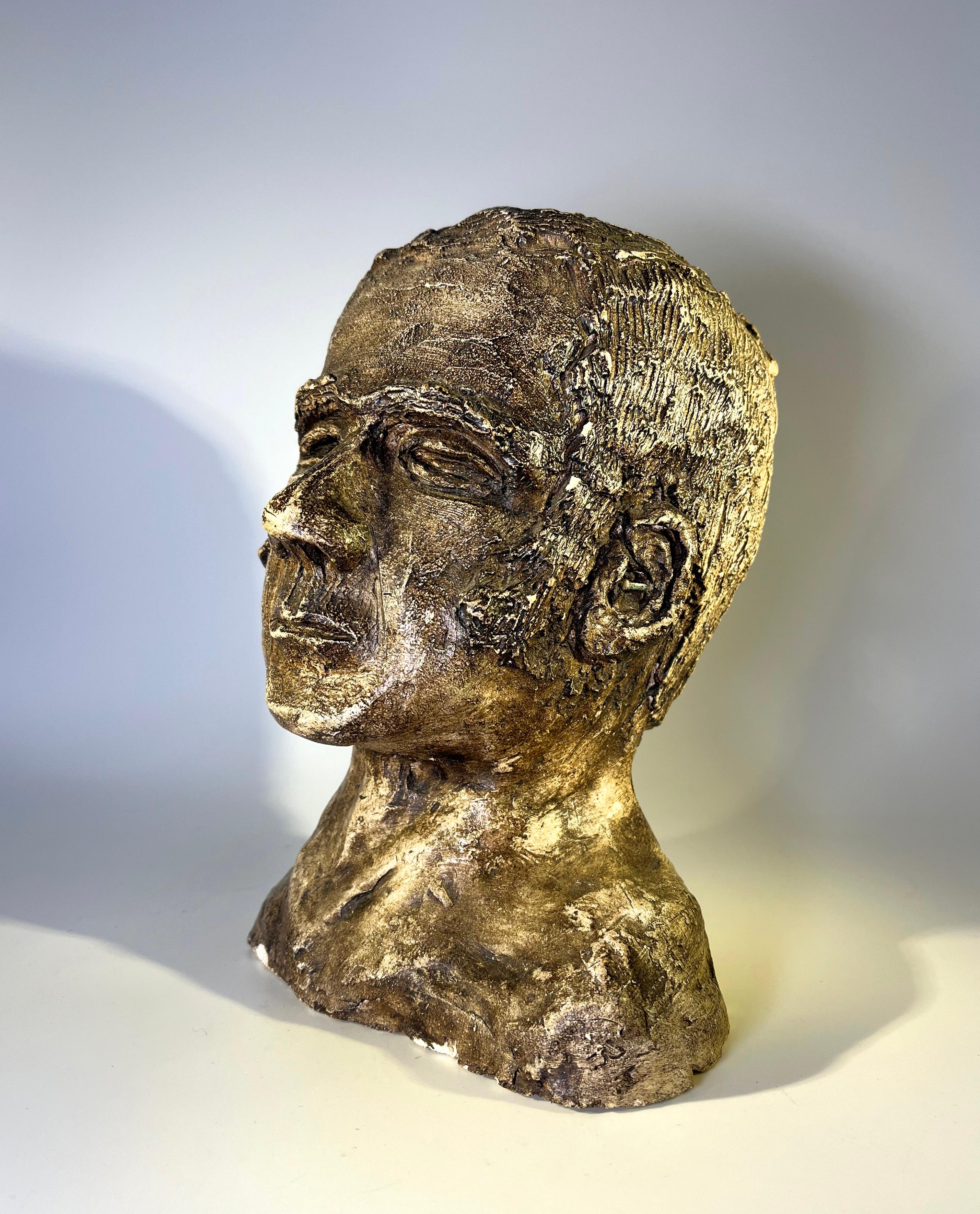 Mid-Century Modern Strikingly Powerful, Vintage Clay Sculpture Bust Of A South American Macho Male For Sale
