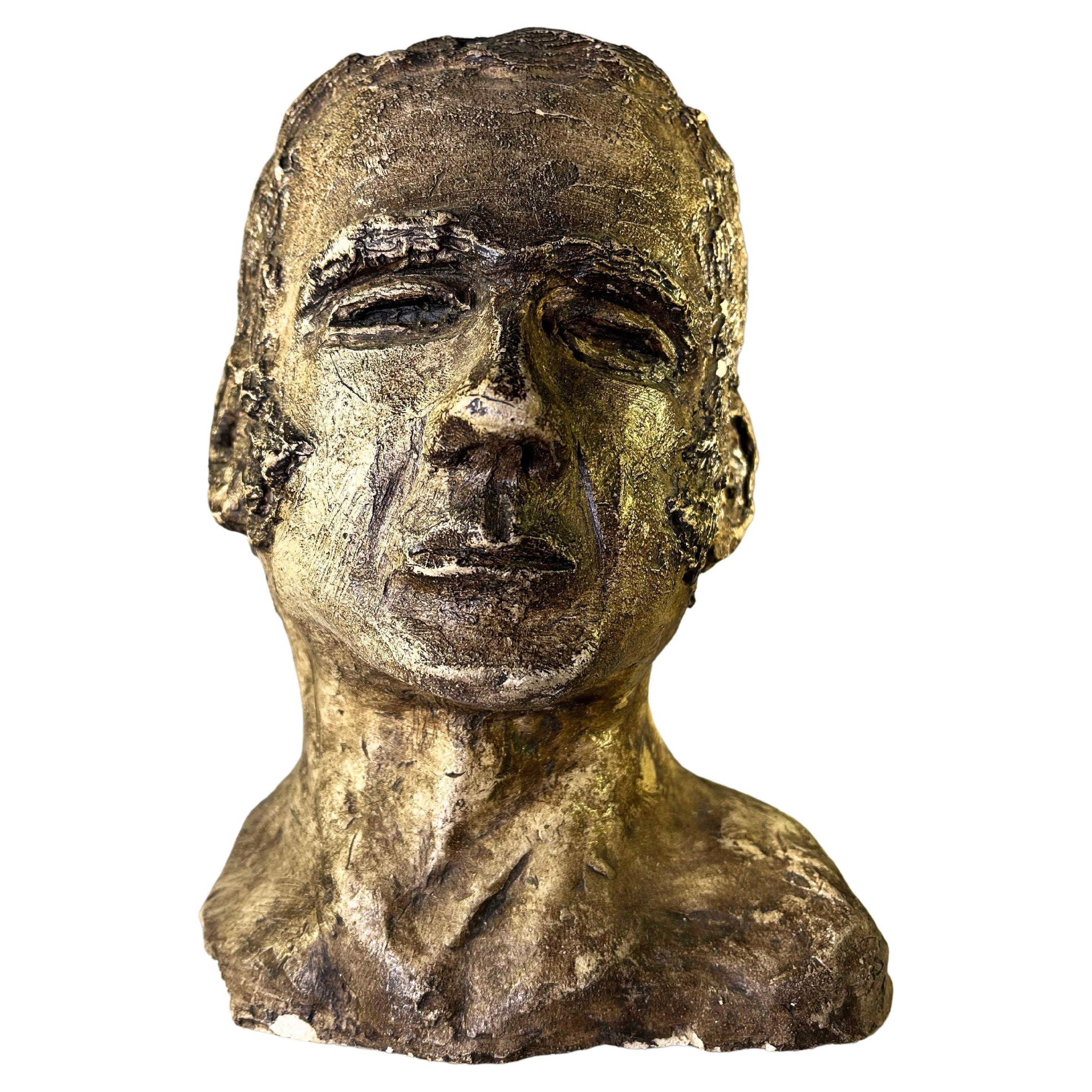 Strikingly Powerful, Vintage Clay Sculpture Bust Of A South American Macho Male For Sale