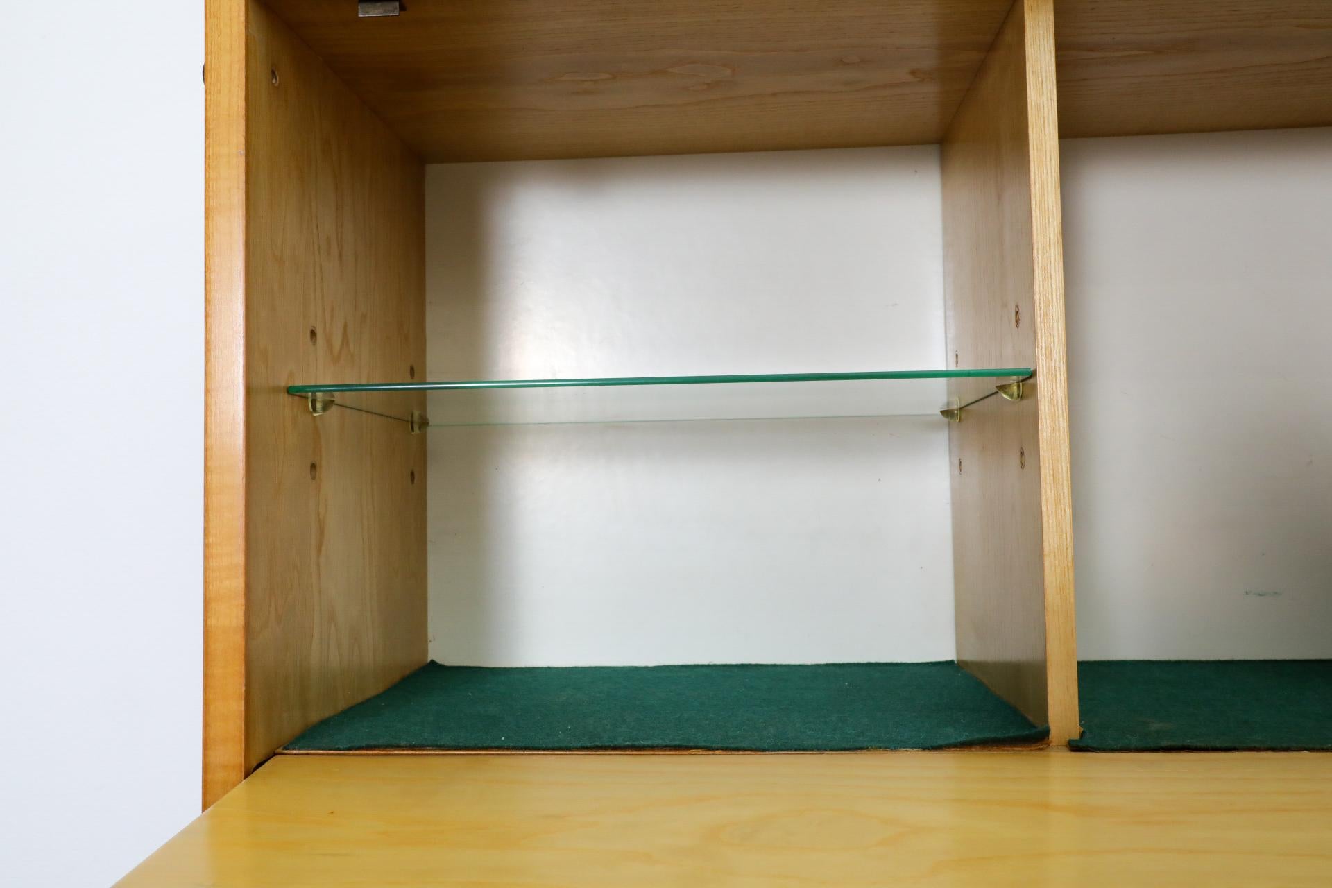 String 3 Section Oak Wall Mount Unit w/ 4 Shelves, 2 Cabinets & Magazine Rack For Sale 4