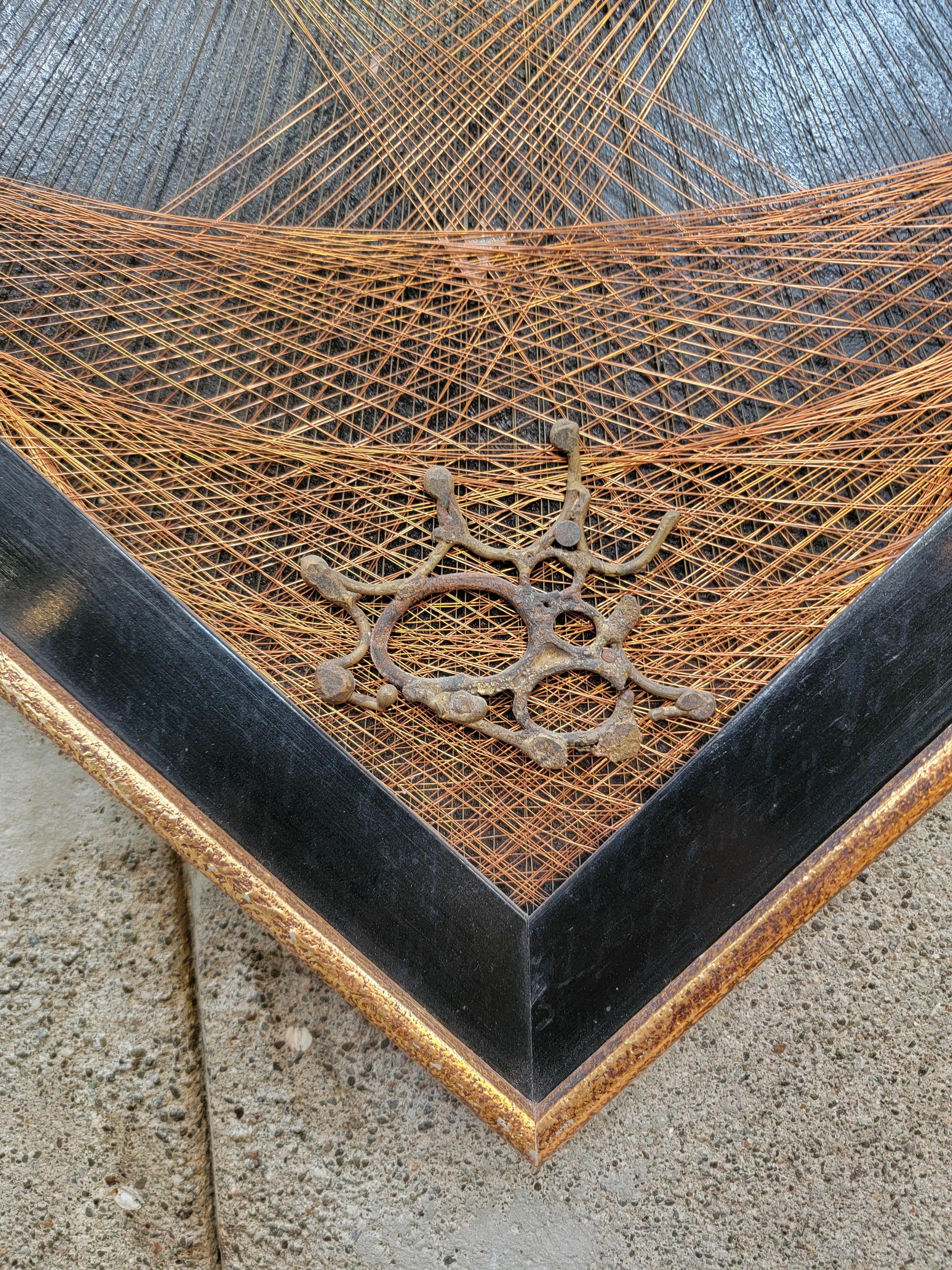 Mid-Century Modern String Art Copper & Brass Wall Decoration For Sale