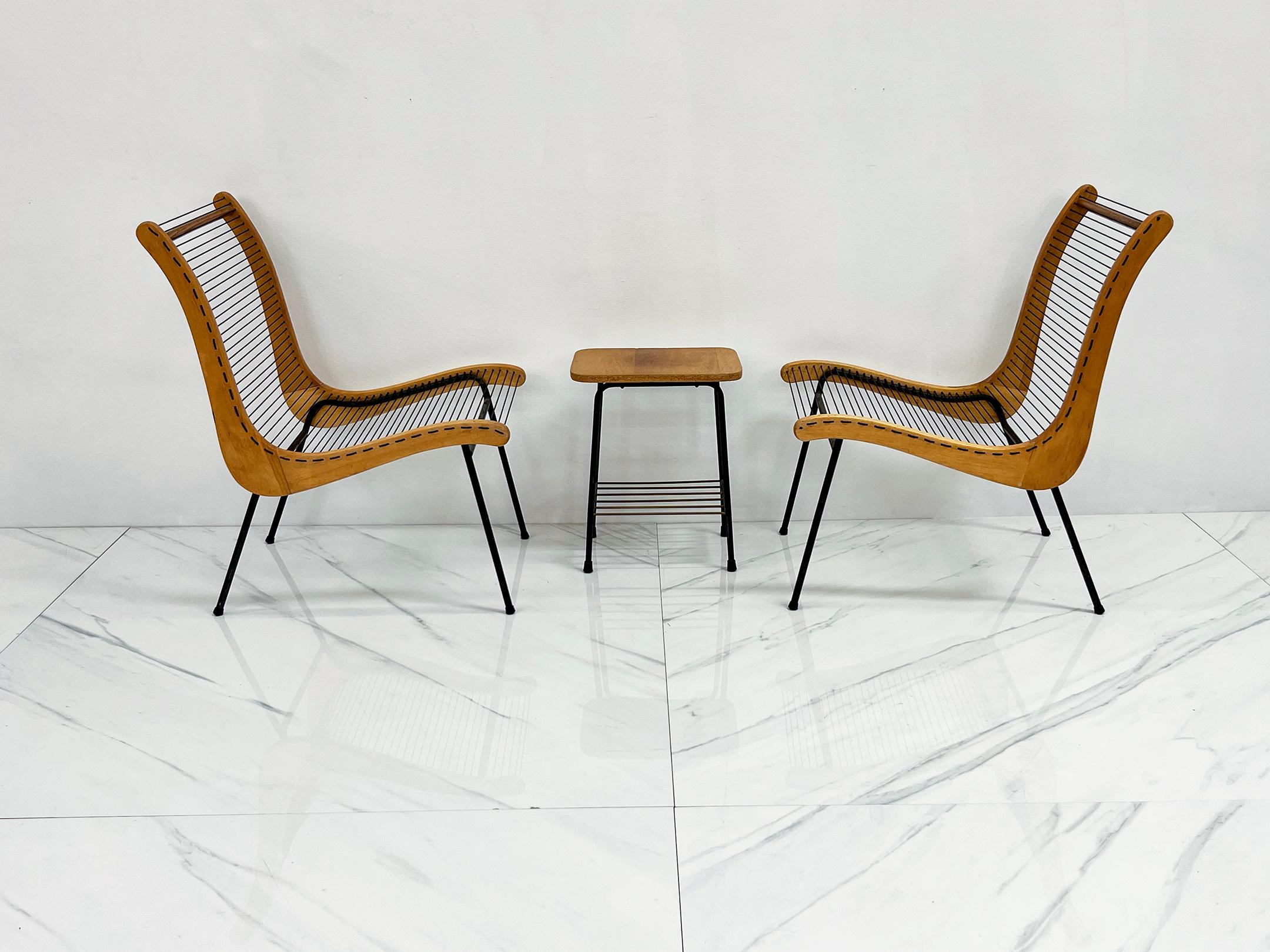 String Chairs mit passendem Tisch von Carl Koch, Vermont Tubbs, 1950er Jahre (amerikanisch) im Angebot