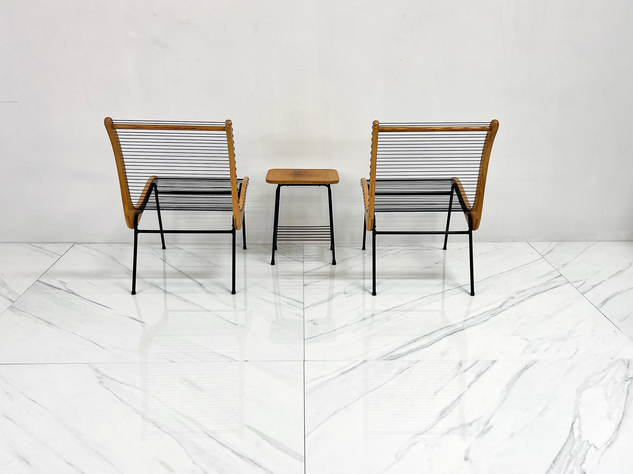 Mid-20th Century String Chairs With Matching Table by Carl Koch, Vermont Tubbs, 1950's For Sale