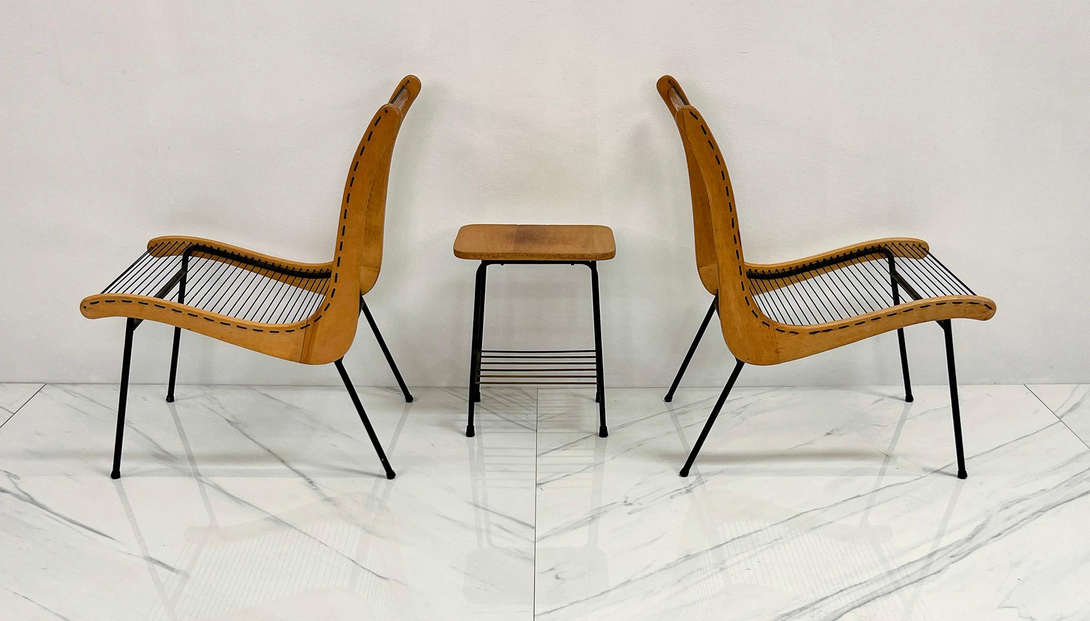String Chairs mit passendem Tisch von Carl Koch, Vermont Tubbs, 1950er Jahre (Ahornholz) im Angebot