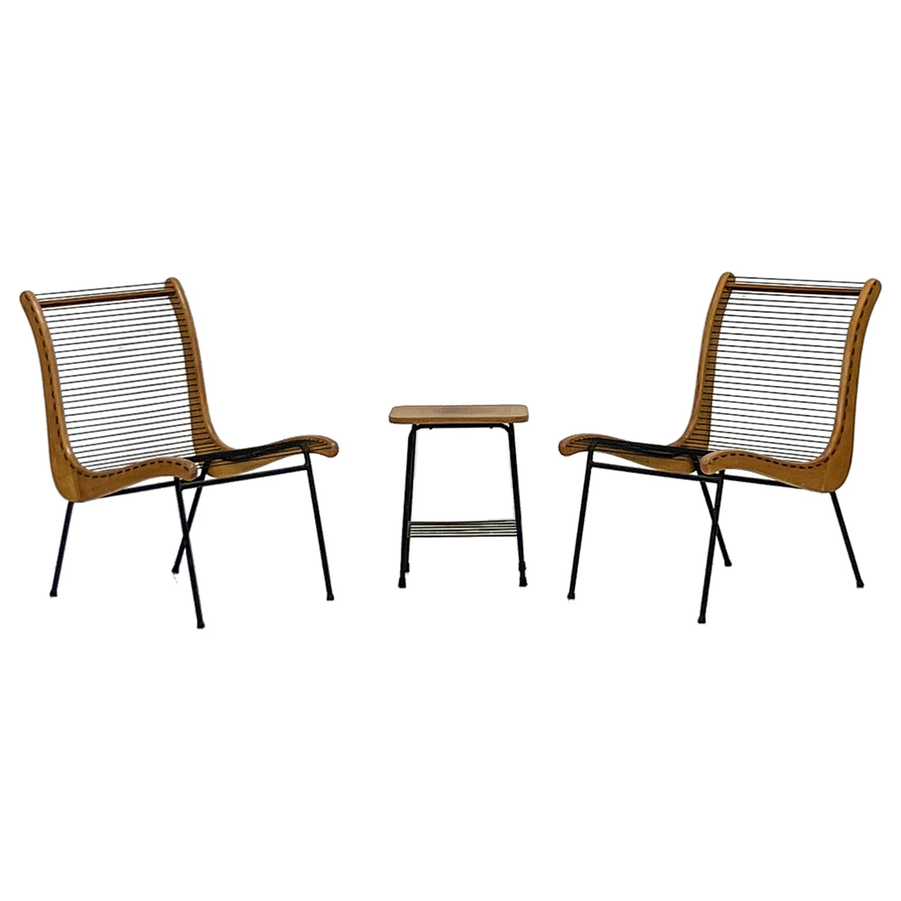 Sillas de cuerda con mesa a juego de Carl Koch, Vermont Tubbs, años 50 en venta