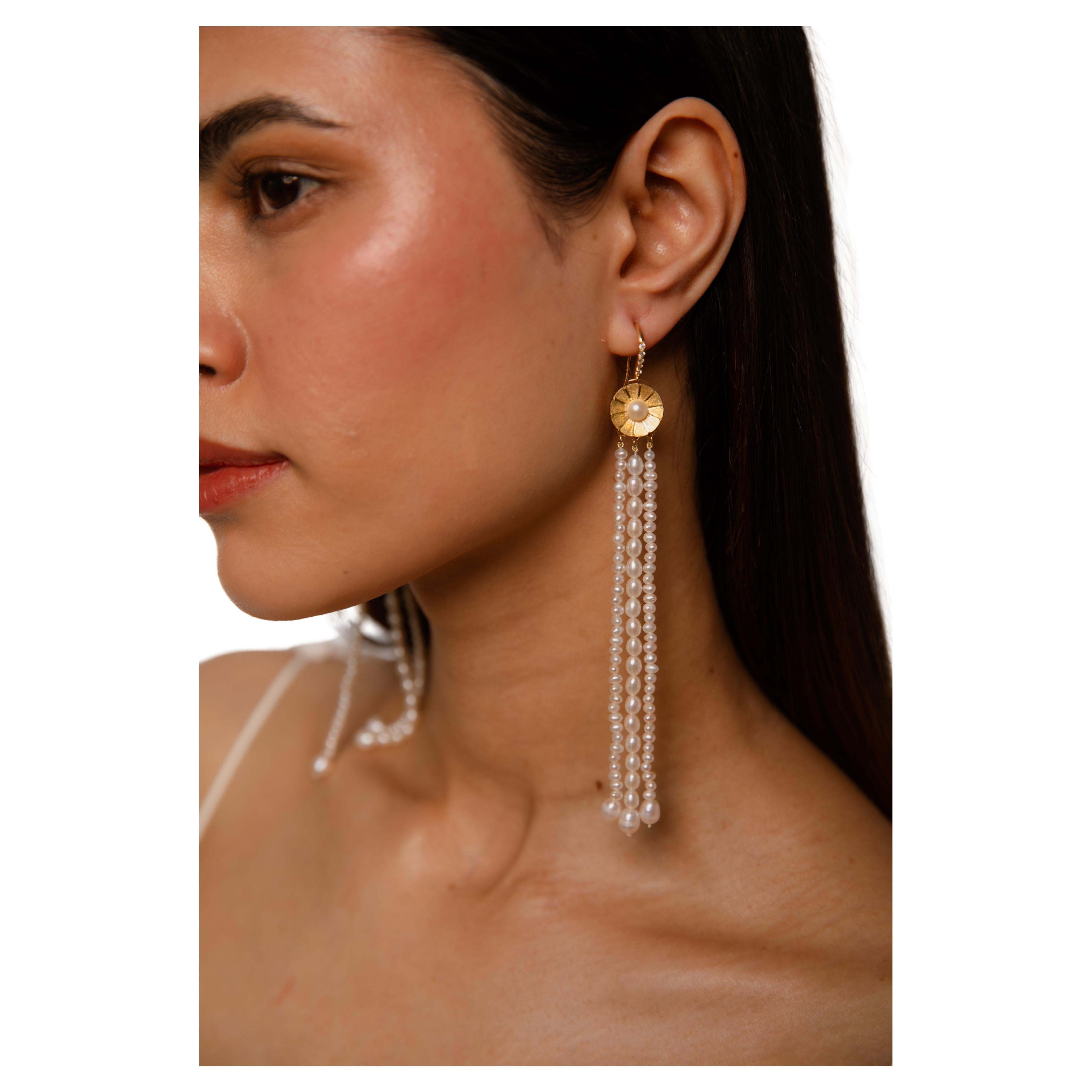 String of pearls Drop Earring with Diamonds