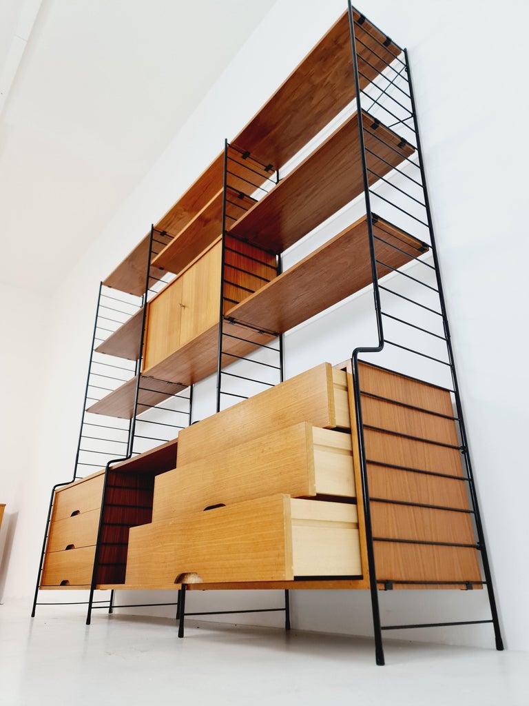 String Shelf System, Bookcase with Bar Cabinet Teak by WHB Germany ...