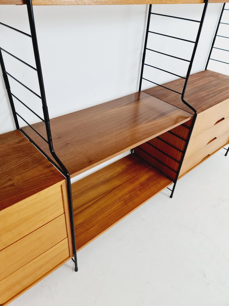 String Shelf System, Bookcase with Bar Cabinet Teak by WHB Germany ...