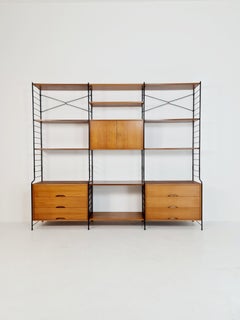 String Shelf System, Bookcase with Bar Cabinet Teak by WHB Germany, 1950s