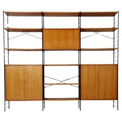 String shelf-system, bookcase with bar cabinet teak by WHB Germany, 1950s