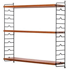 Vintage String Shelf with Black Ladder and Teak Wood by Nisse Strinning, 1960s