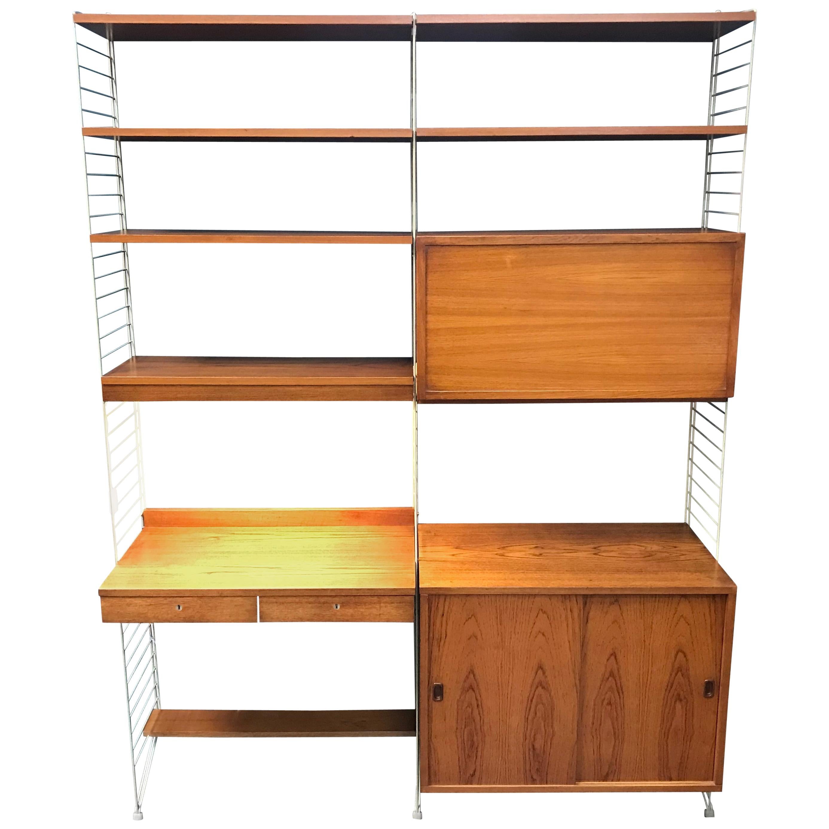 String Shelving System with Desk and Light by Nils Strinning, String Design AB For Sale