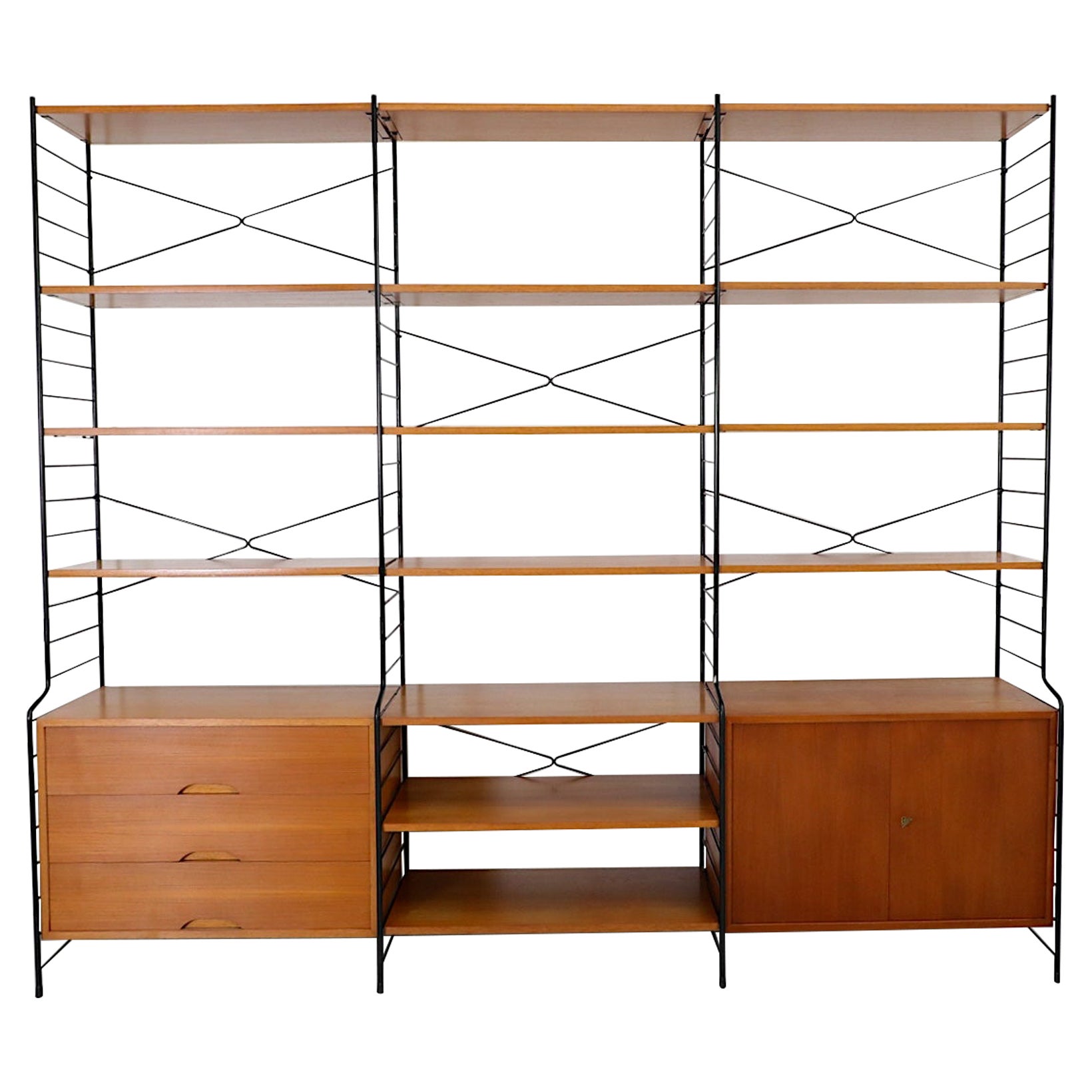 String Style Mid-Century Teak Standing Shelving System by WHB Möbel
