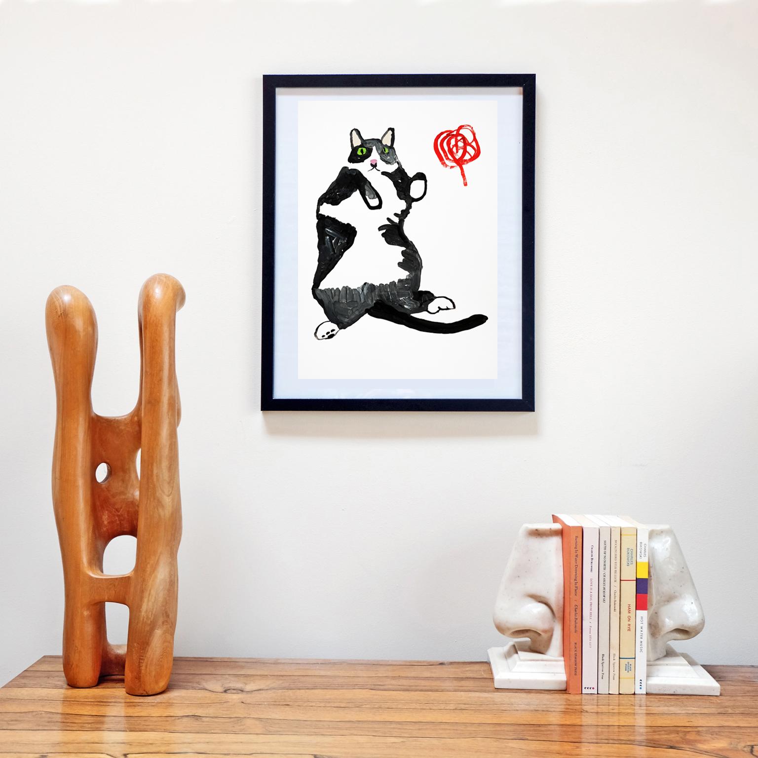 Modern 'String Theory' Cat Portrait Painting by Alan Fears Acrylic on Paper Pop Art