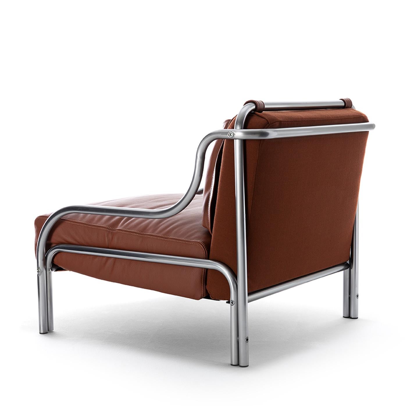 XXI secolo e contemporaneo Stringa 1963 Brown Leather & Steel Armchair by Gae Aulenti in vendita