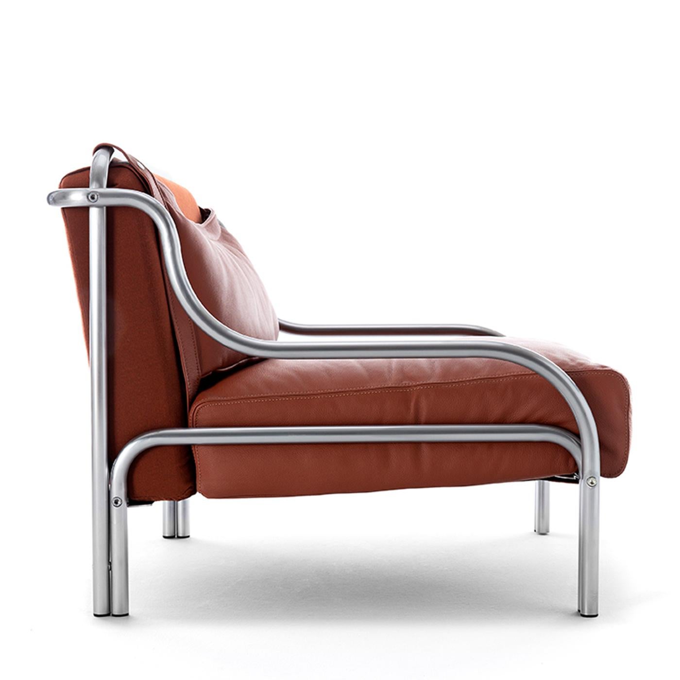 Pelle Stringa 1963 Brown Leather & Steel Armchair by Gae Aulenti in vendita