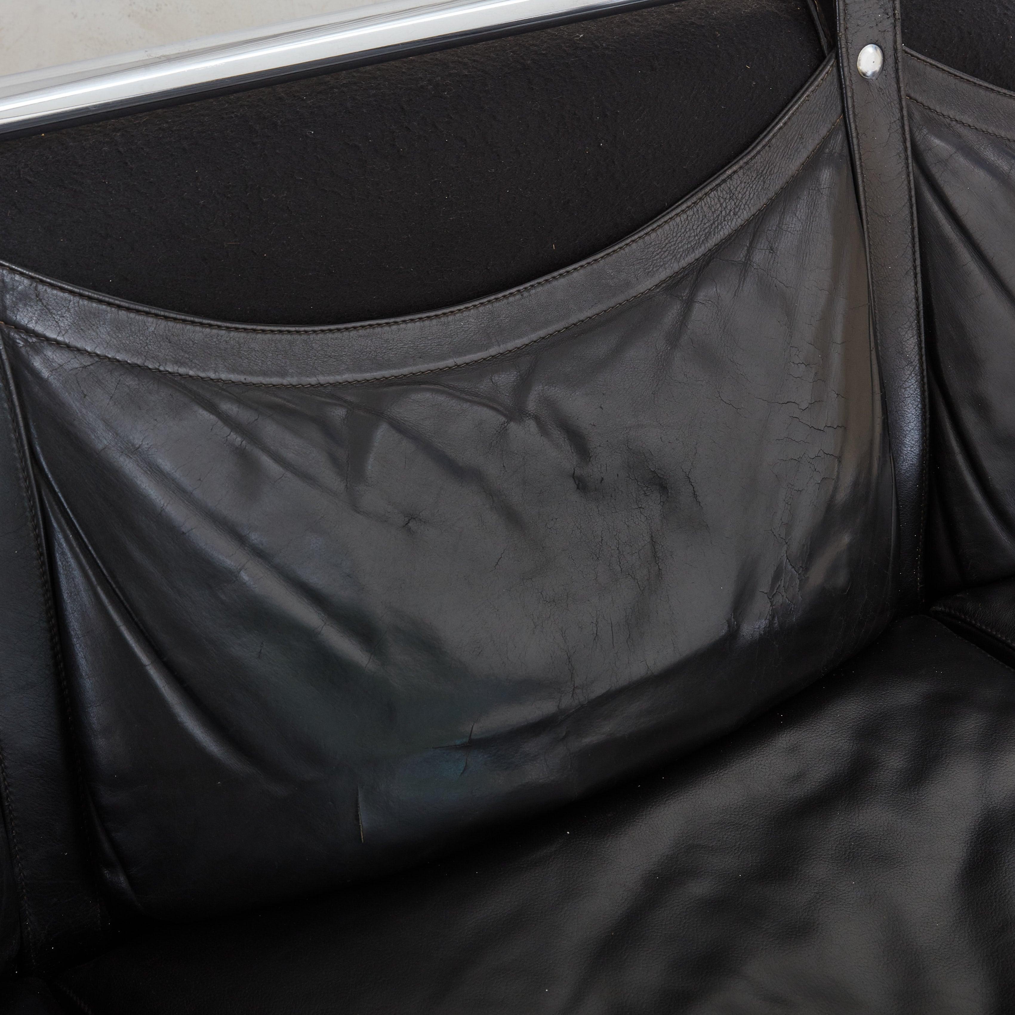 Stringa' Black Leather + Chrome Sofa by Gae Aulenti for Poltronova, Italy 1962 4