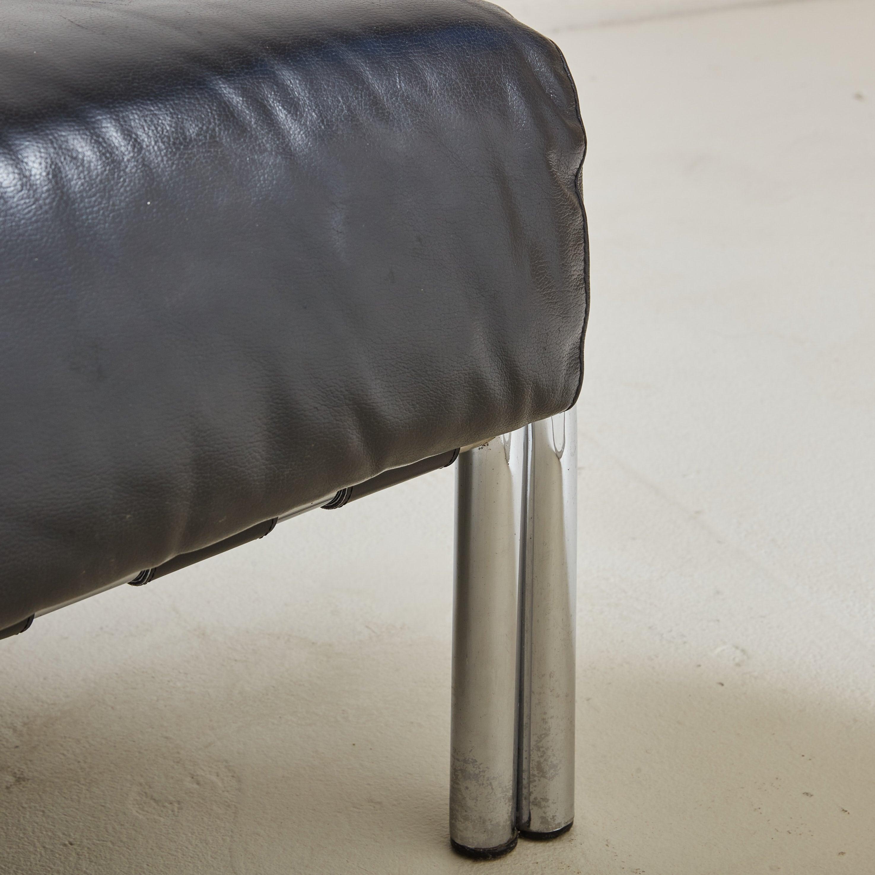 Mid-20th Century Stringa' Black Leather + Chrome Sofa by Gae Aulenti for Poltronova, Italy 1962
