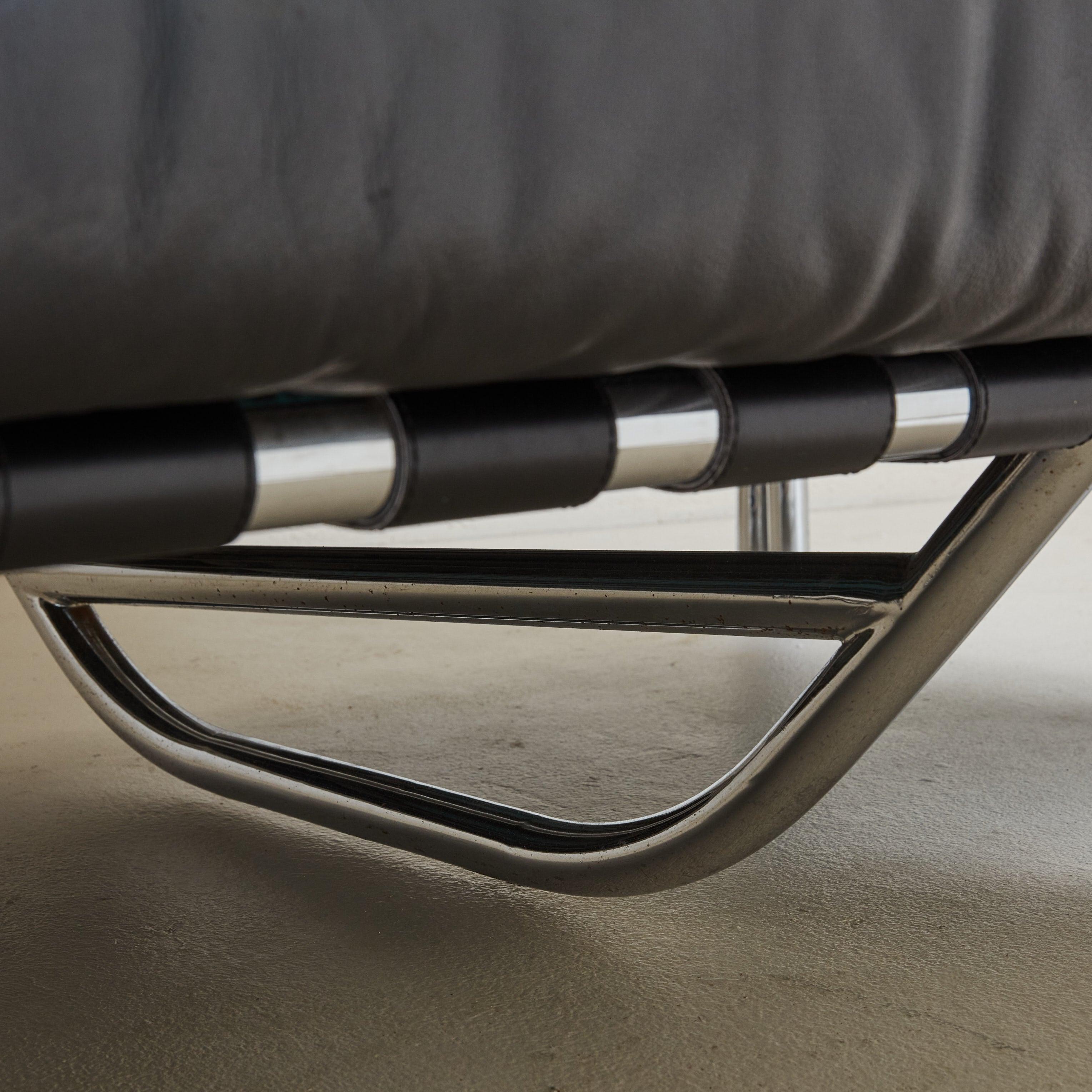 Stringa' Black Leather + Chrome Sofa by Gae Aulenti for Poltronova, Italy 1962 2