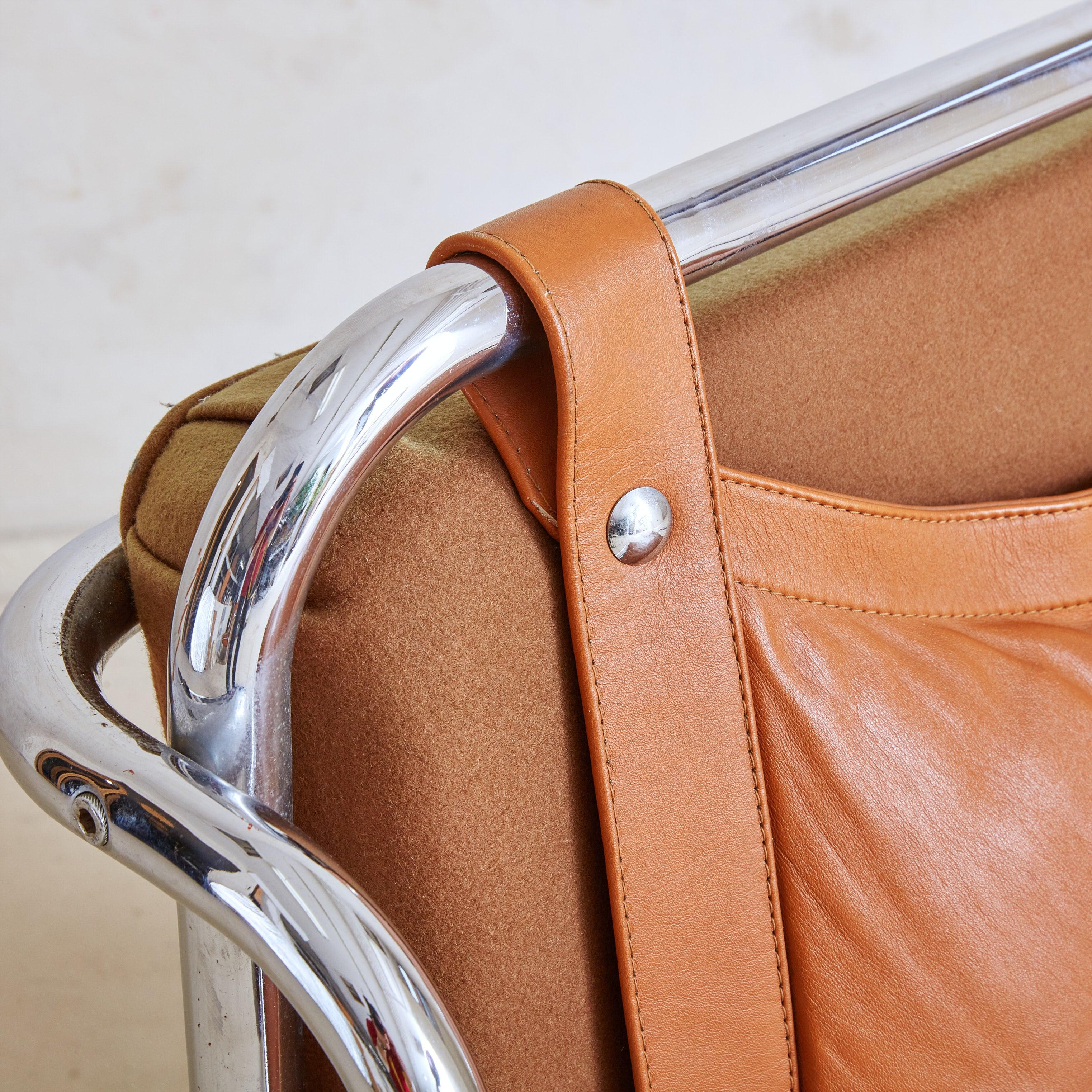 Stringa' Cognac Leather + Chrome Armchair by Gae Aulenti for Poltronova, Italy 4