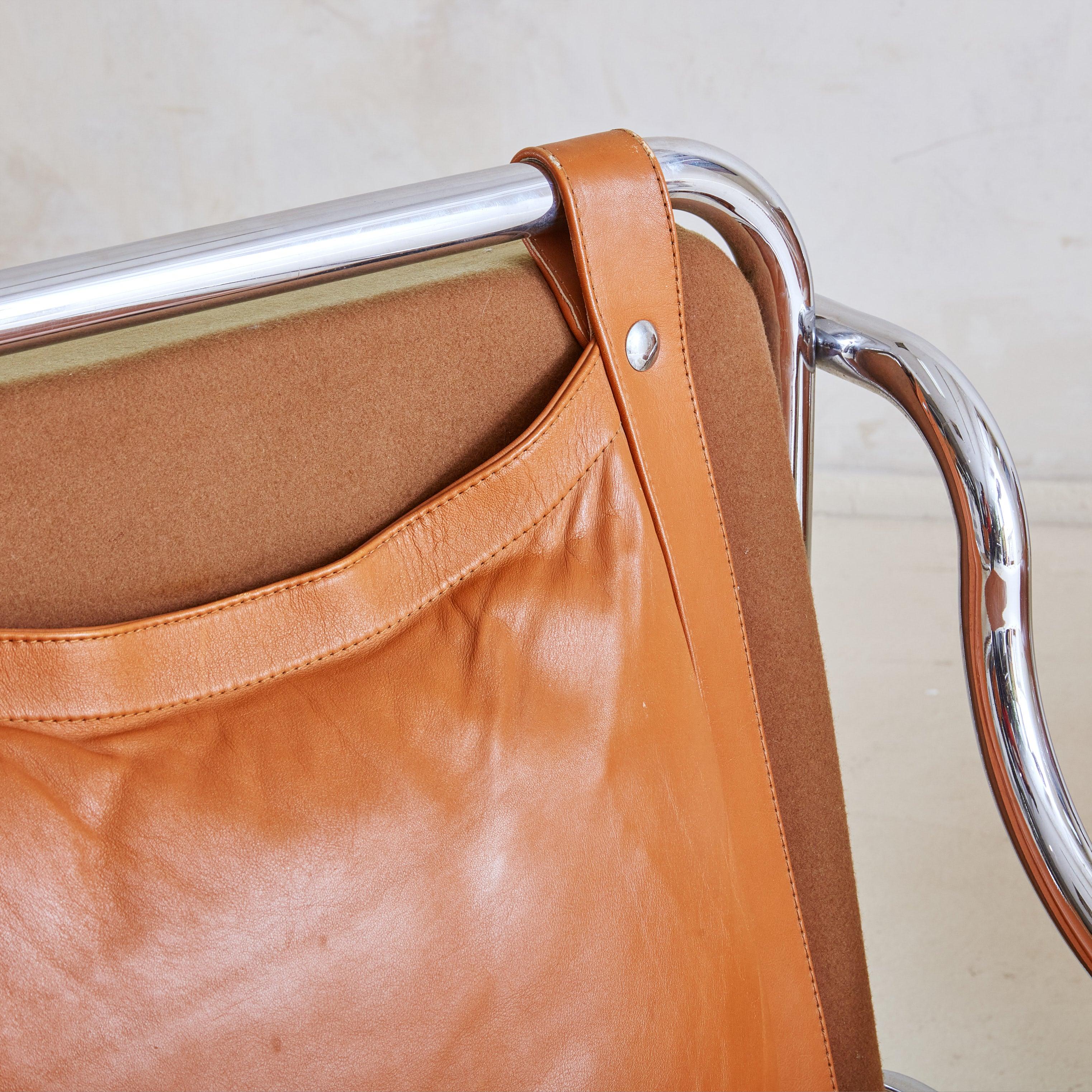 Stringa' Cognac Leather + Chrome Armchair by Gae Aulenti for Poltronova, Italy 2