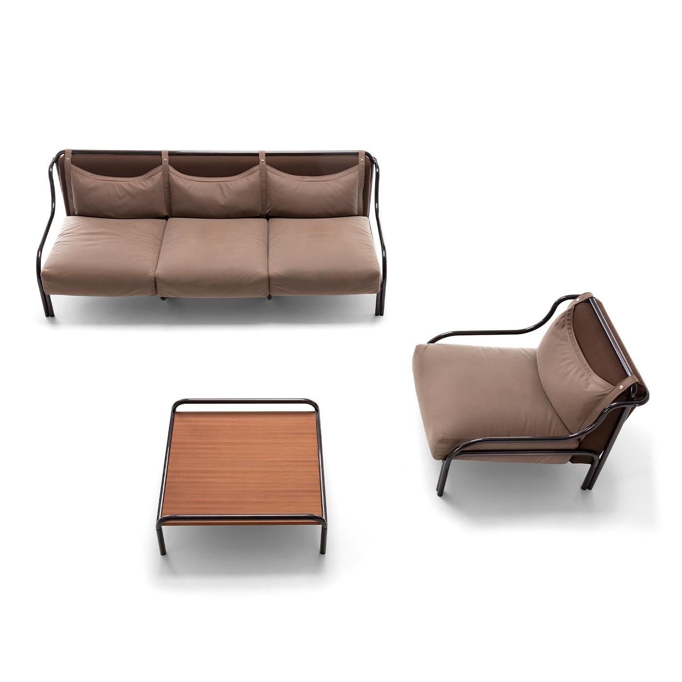 Stringa Gray Nubuck & Stainless Steel Sofa by Gae Aulenti In condizioni Nuovo in vendita a Milan, IT
