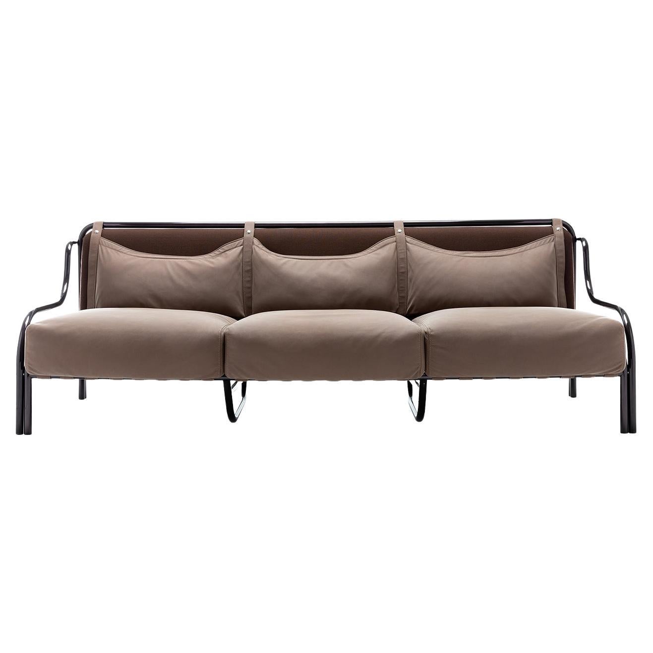 Stringa Gray Nubuck & Stainless Steel Sofa by Gae Aulenti