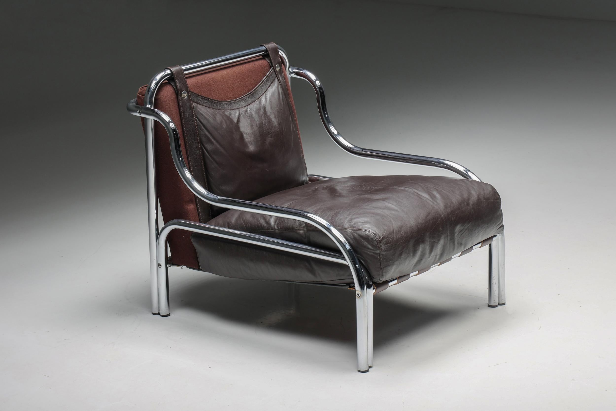Gae Aulenti; Poltranova; Stringa Sofa; Chair; Lounge Chair; Armchair; Chromed Metal; Burgundy Leather Italy; 1962; Settee; Italian Design; Italy;

Gae Aulenti for Poltranova, easy chairs 'Stringa', chromed metal, burgundy leather, Italy, 1962.