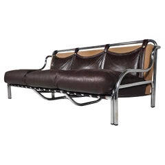 Stringa sofa in brown leather by Gae Aulenti for Poltronova, 1960s