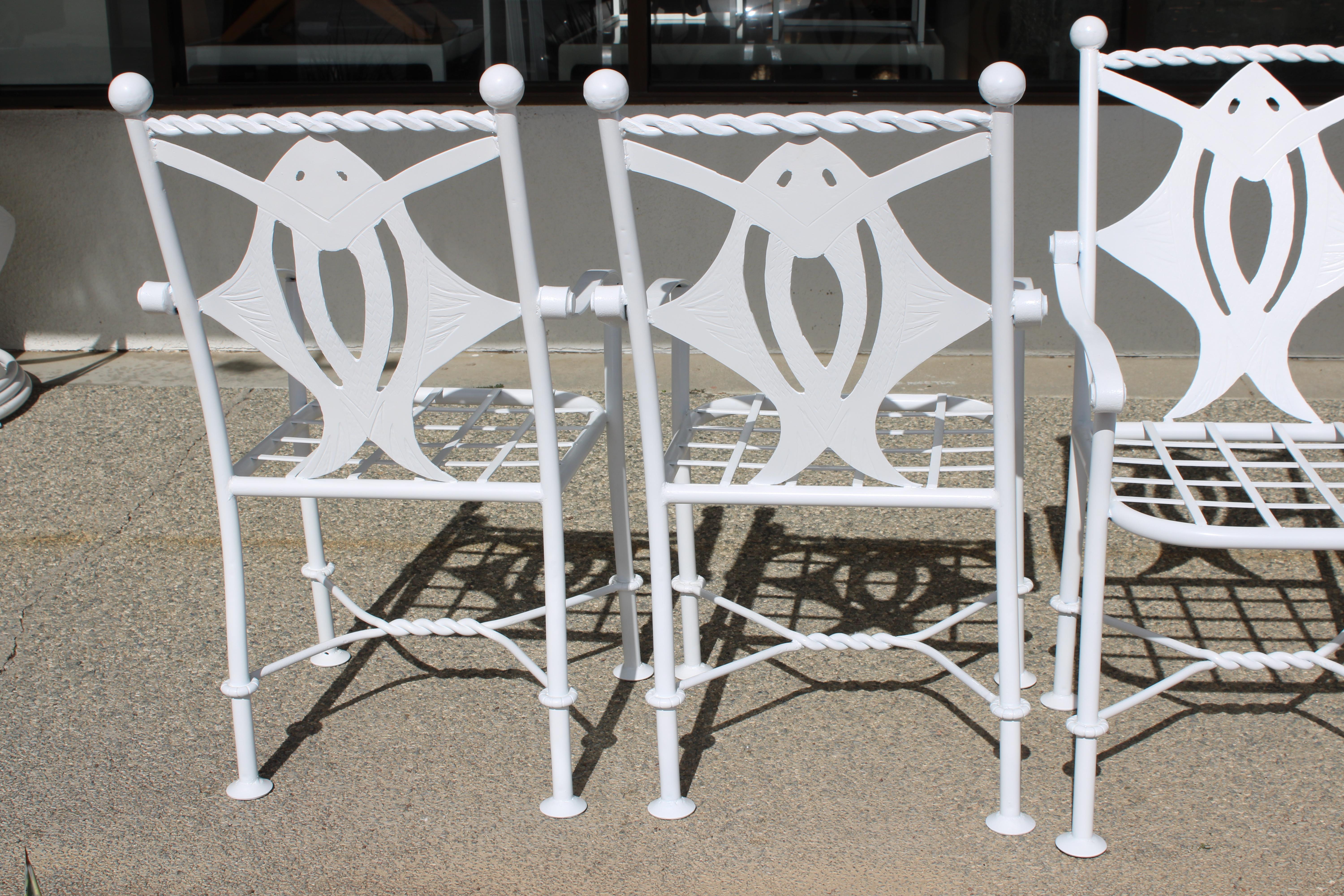 Cut Steel Stingray Patio Set, Four Chairs and Table For Sale