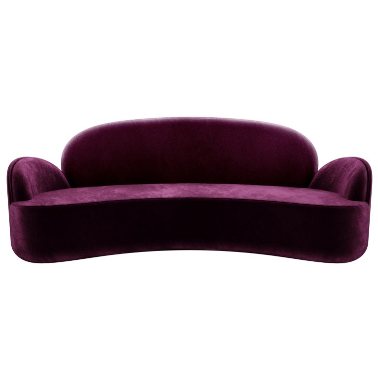 3 Seat Sofa With Plush Purple Velvet, Purple Velvet 3 Seater Sofa