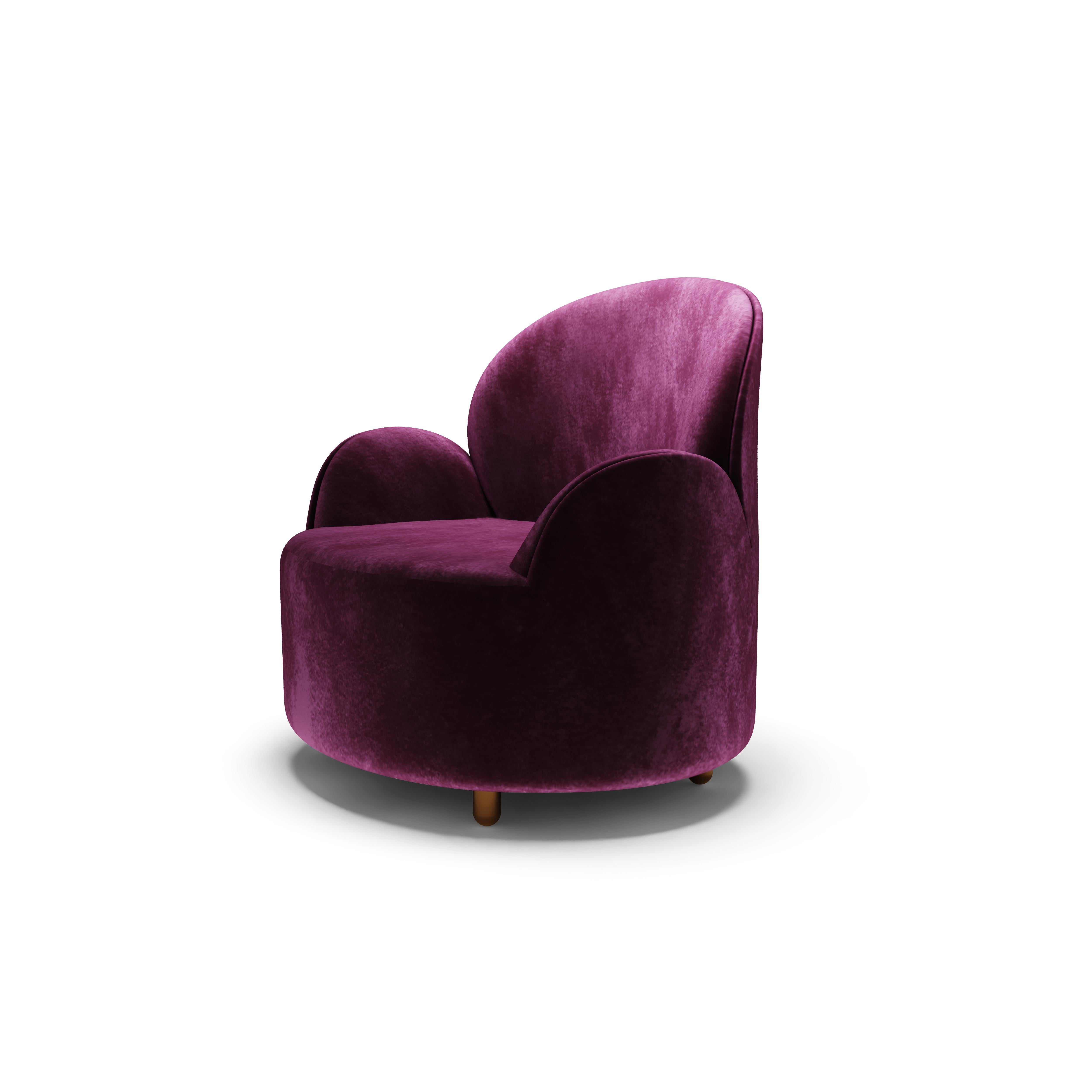 Modern Strings Armchair Plum with Plush Purple Velvet by Nika Zupanc For Sale