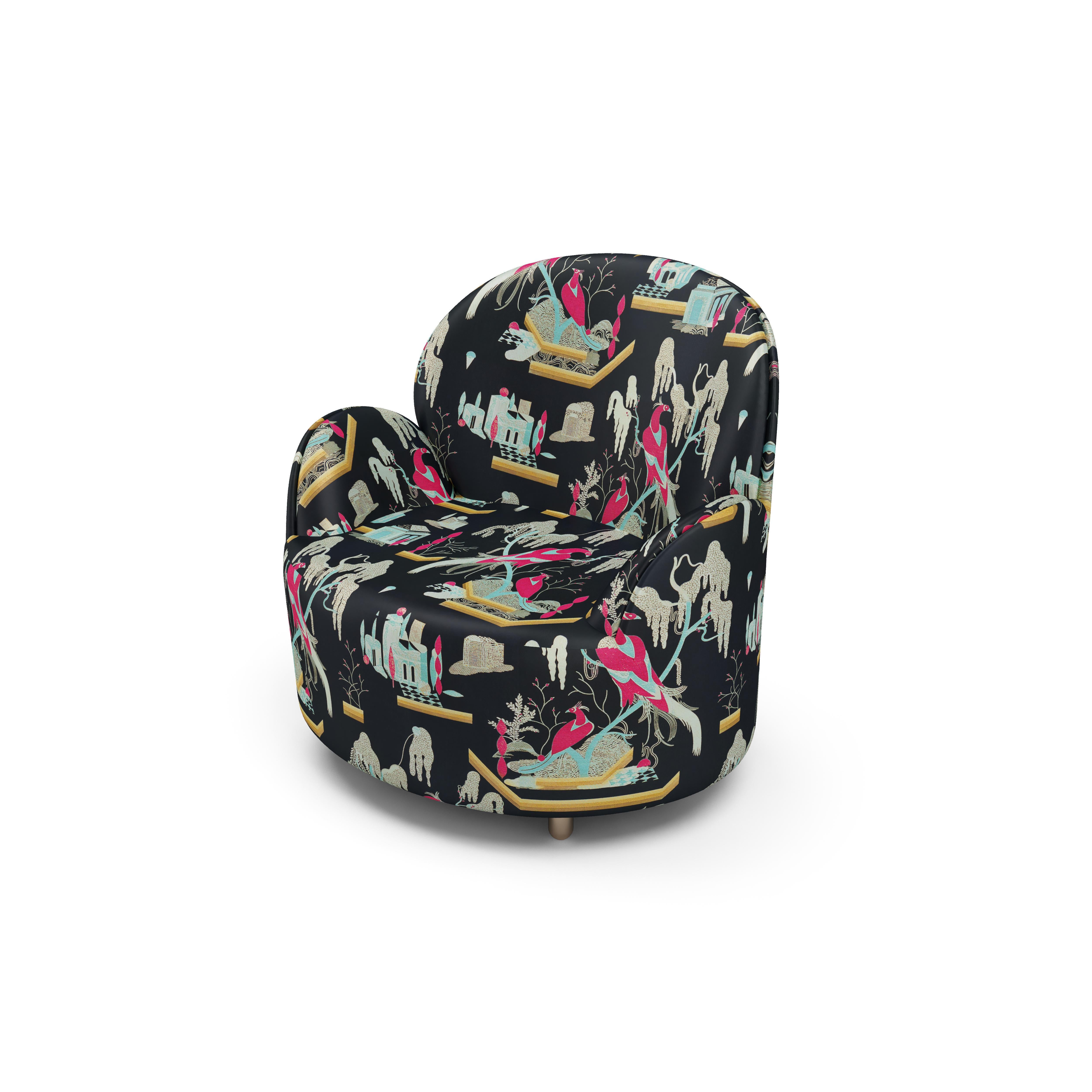 Indian Strings Armchair with Black Pink Dedar Fabric by Nika Zupanc For Sale