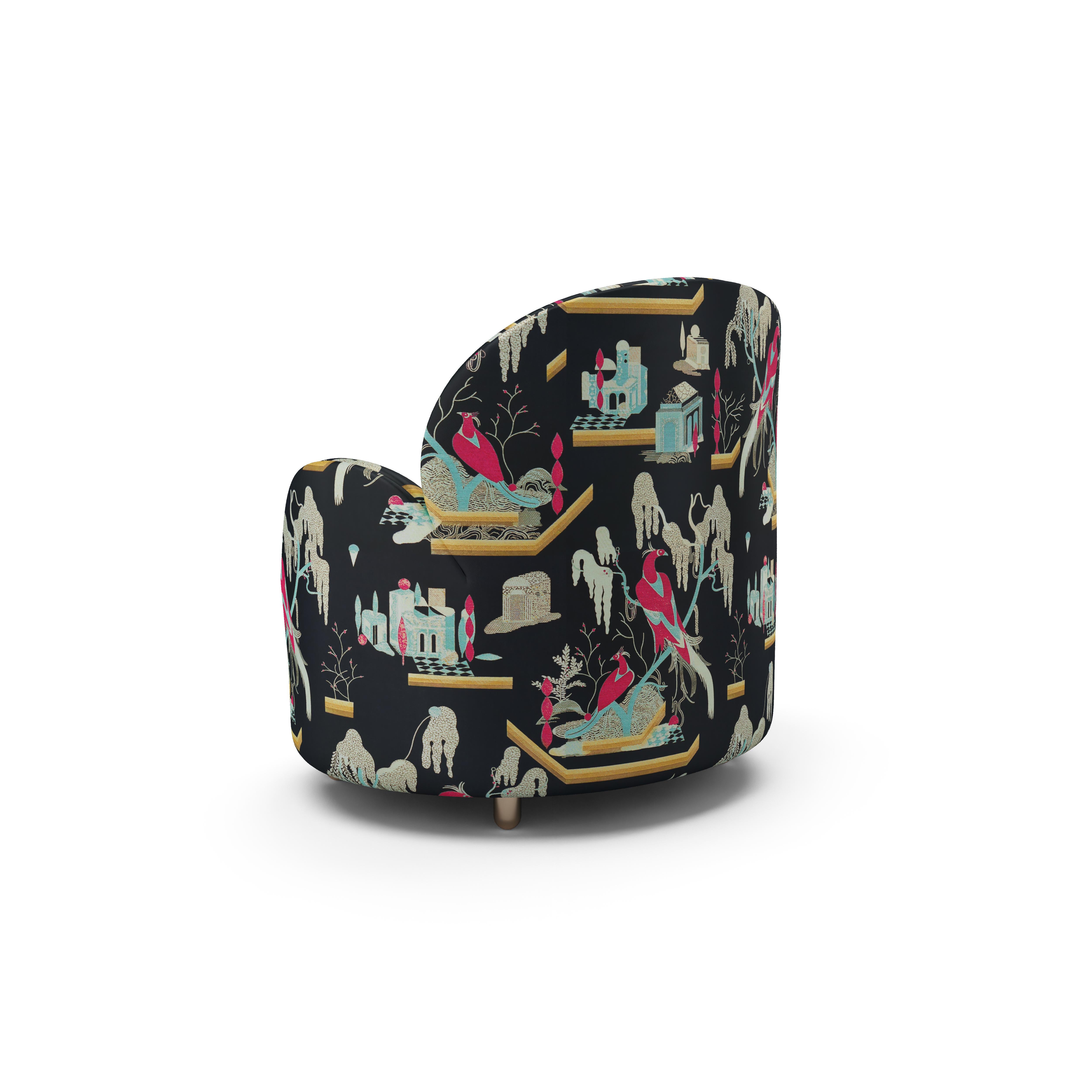 Strings Armchair with Black Pink Dedar Fabric by Nika Zupanc In New Condition For Sale In Kolkata, IN