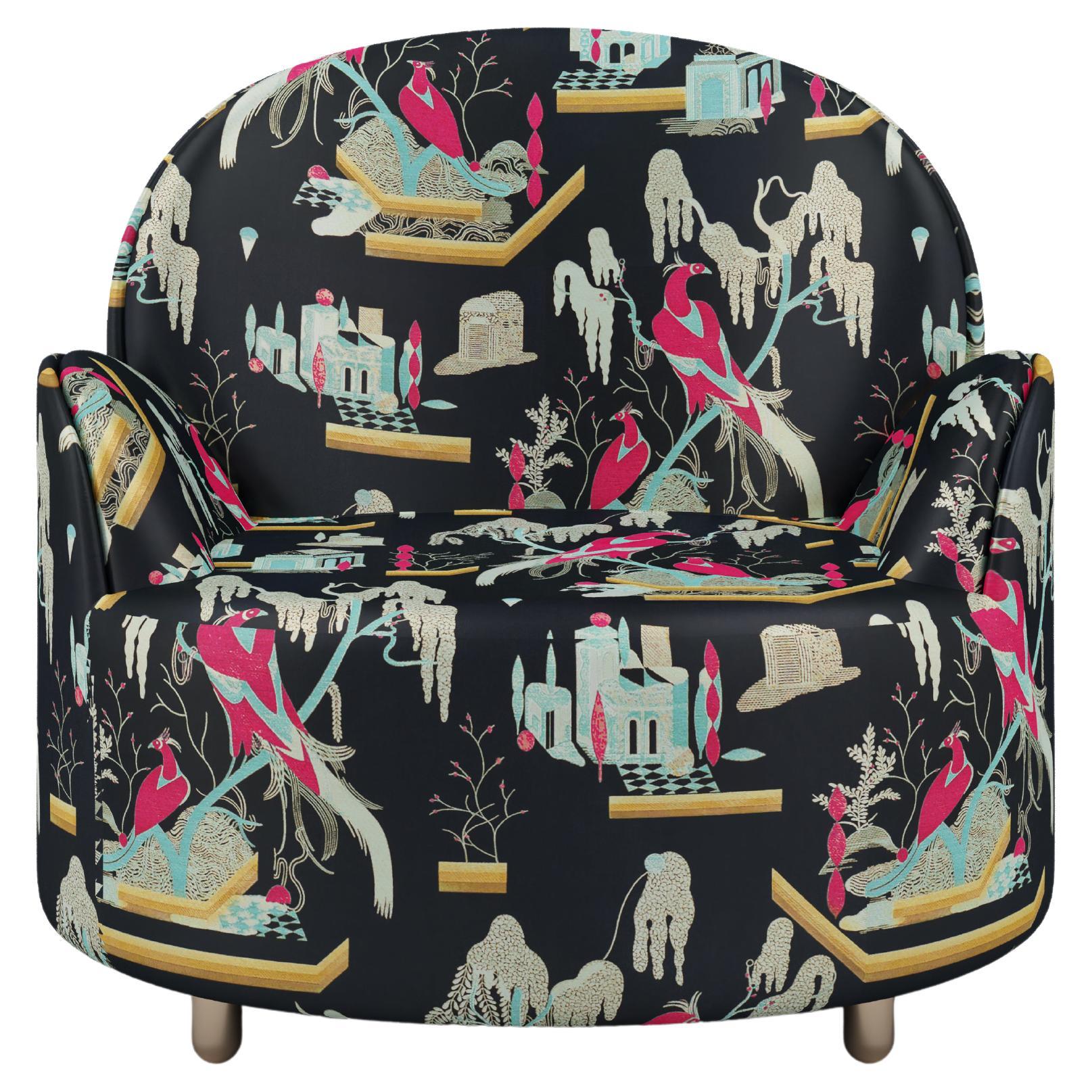 Strings Armchair with Black Pink Dedar Fabric by Nika Zupanc For Sale