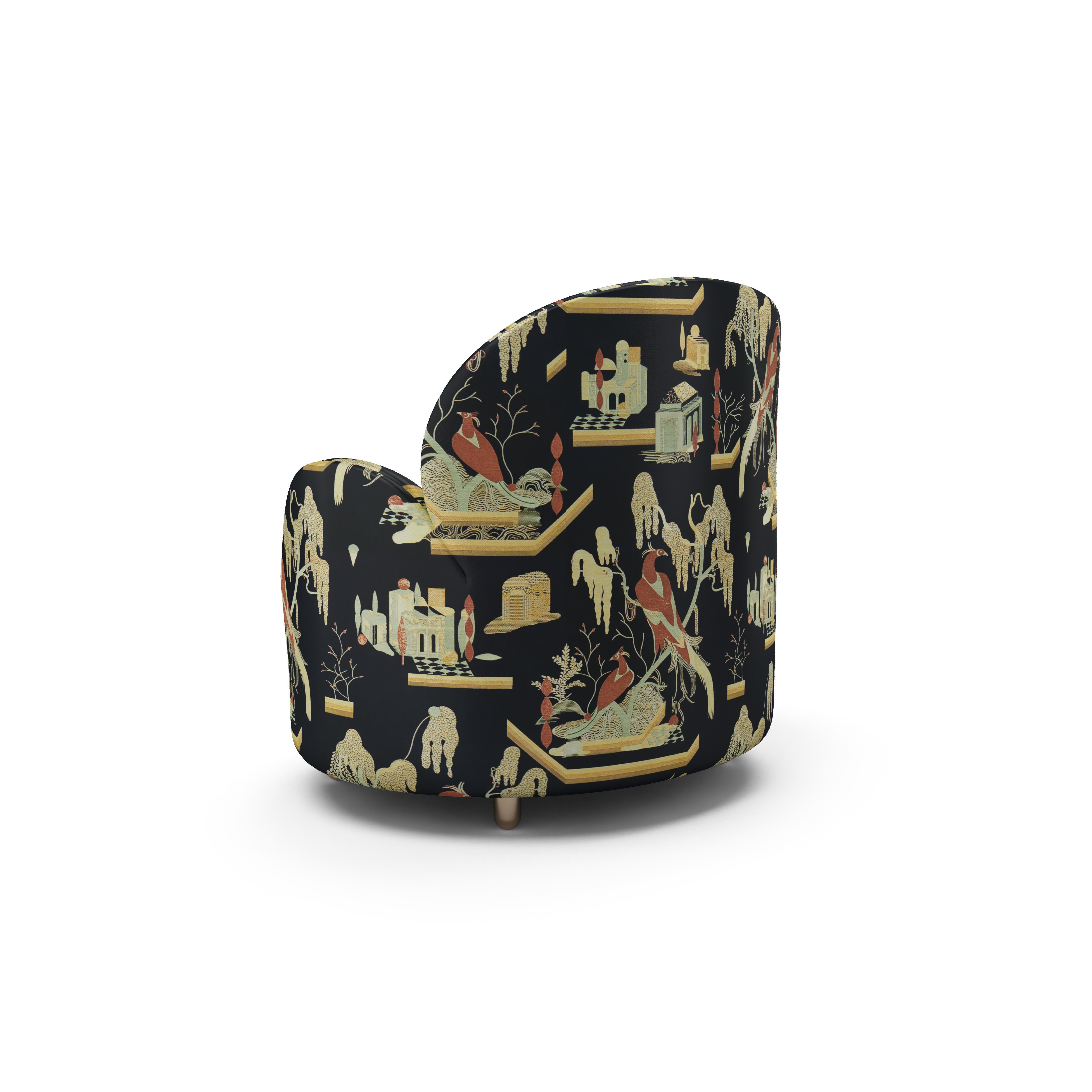 Strings Armchair with Plush Black Beige Dedar Fabric by Nika Zupanc In New Condition For Sale In Kolkata, IN