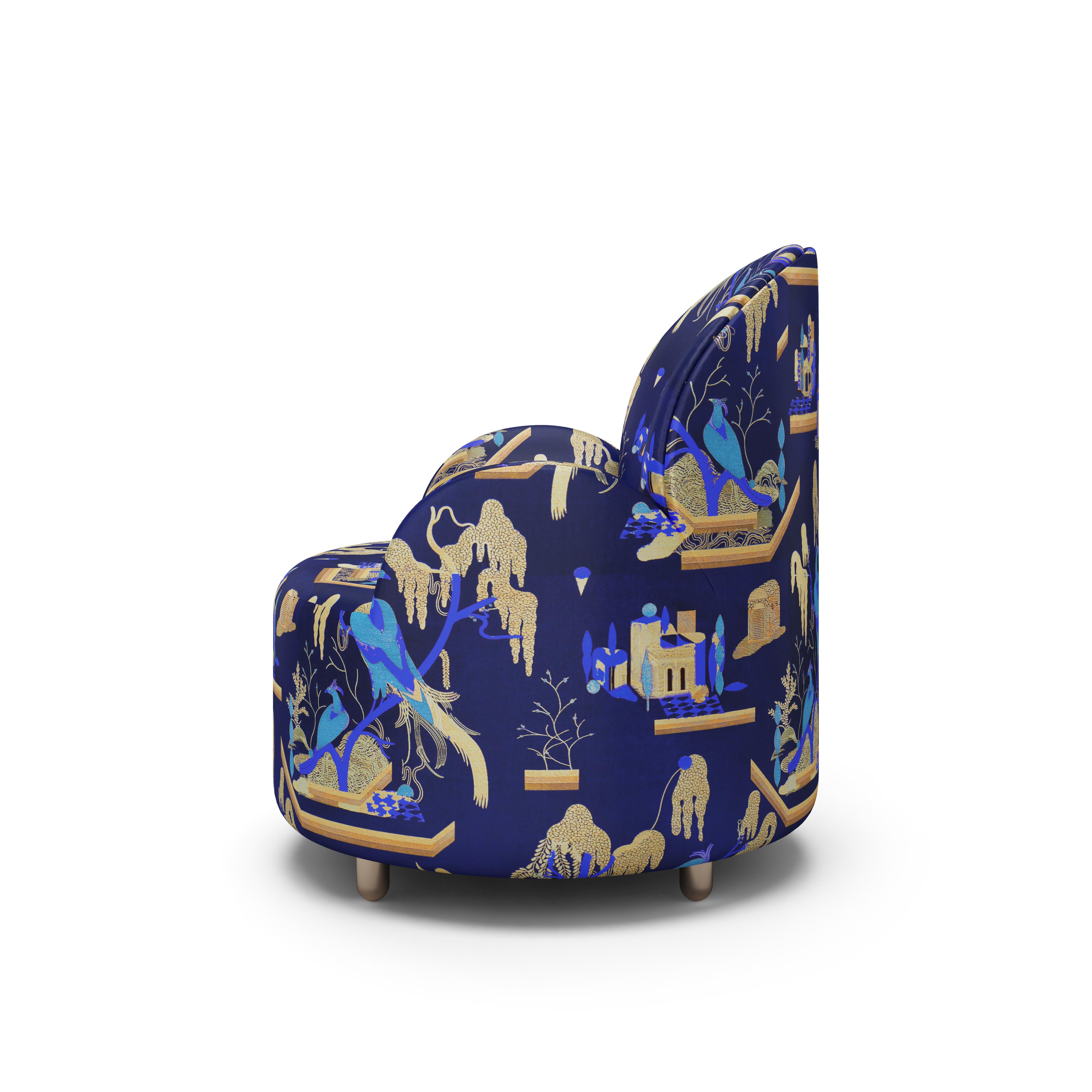 Velvet Strings Armchair with Plush Blue Dedar Fabric by Nika Zupanc For Sale