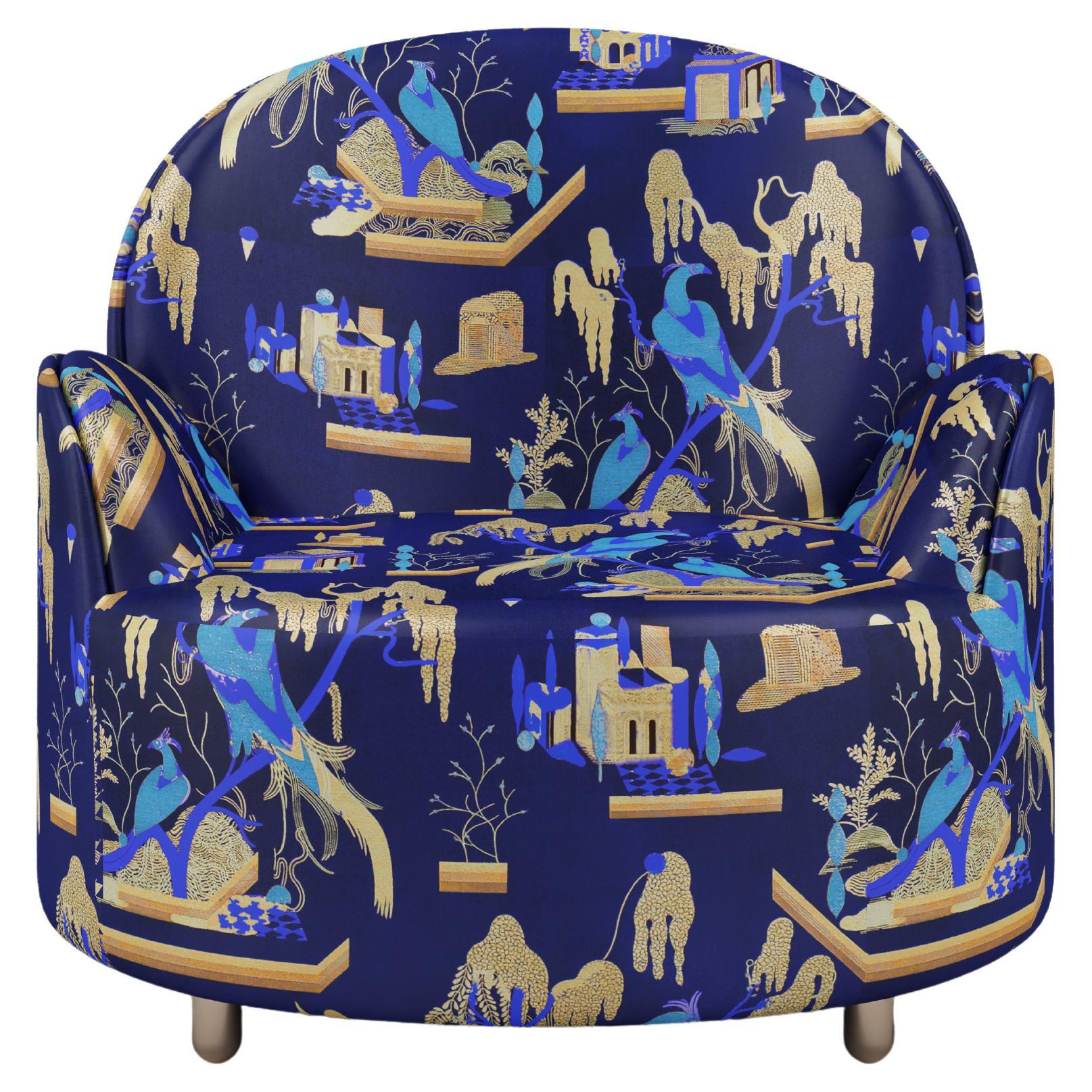 Strings Sessel mit plüschigem blauem Dedar-Stoff von Nika Zupanc im Angebot