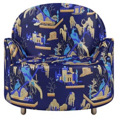 Strings Armchair with Plush Blue Dedar Fabric by Nika Zupanc