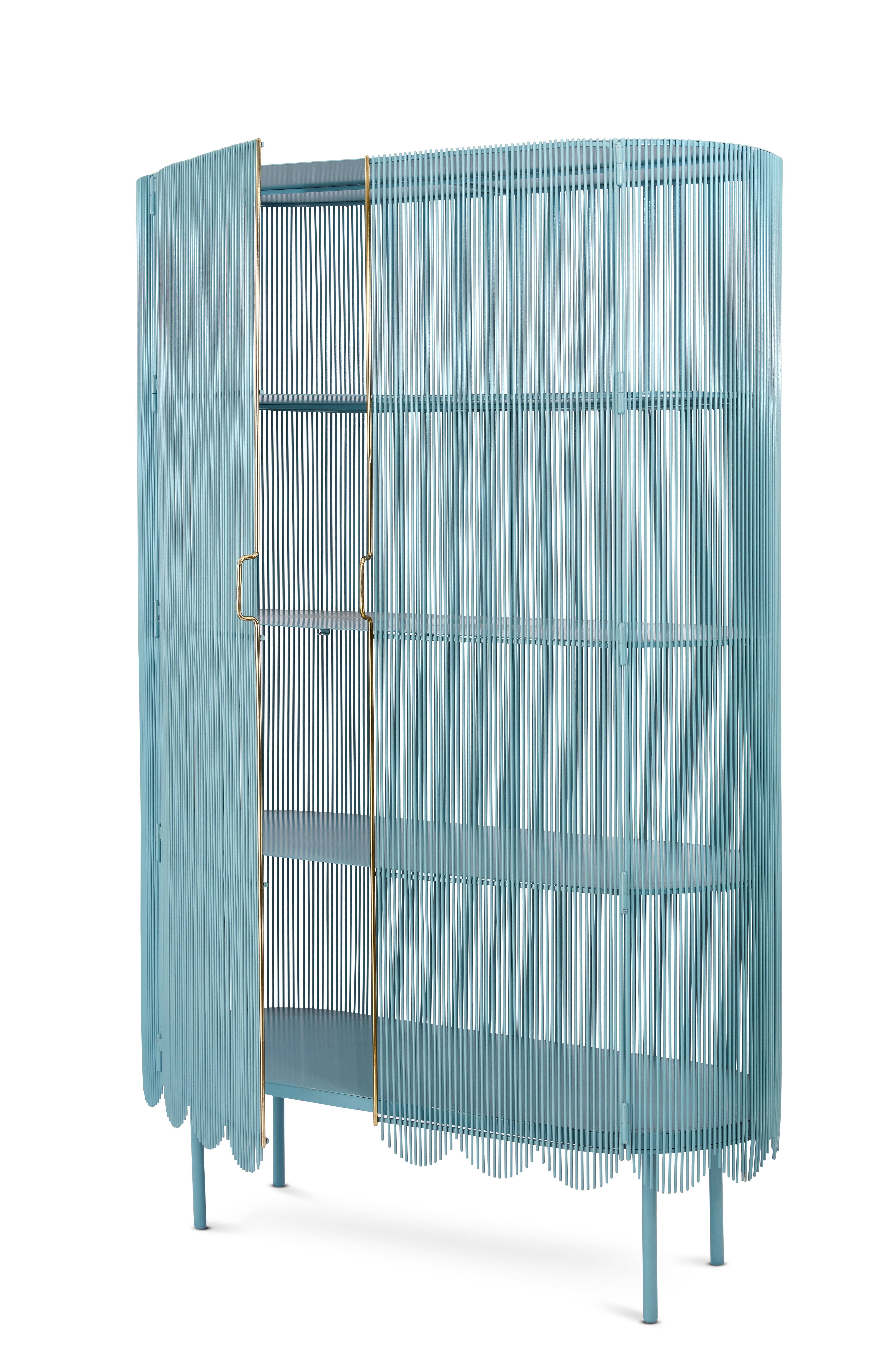 Modern Strings Storage Cabinet Blue Gold by Nika Zupanc For Sale