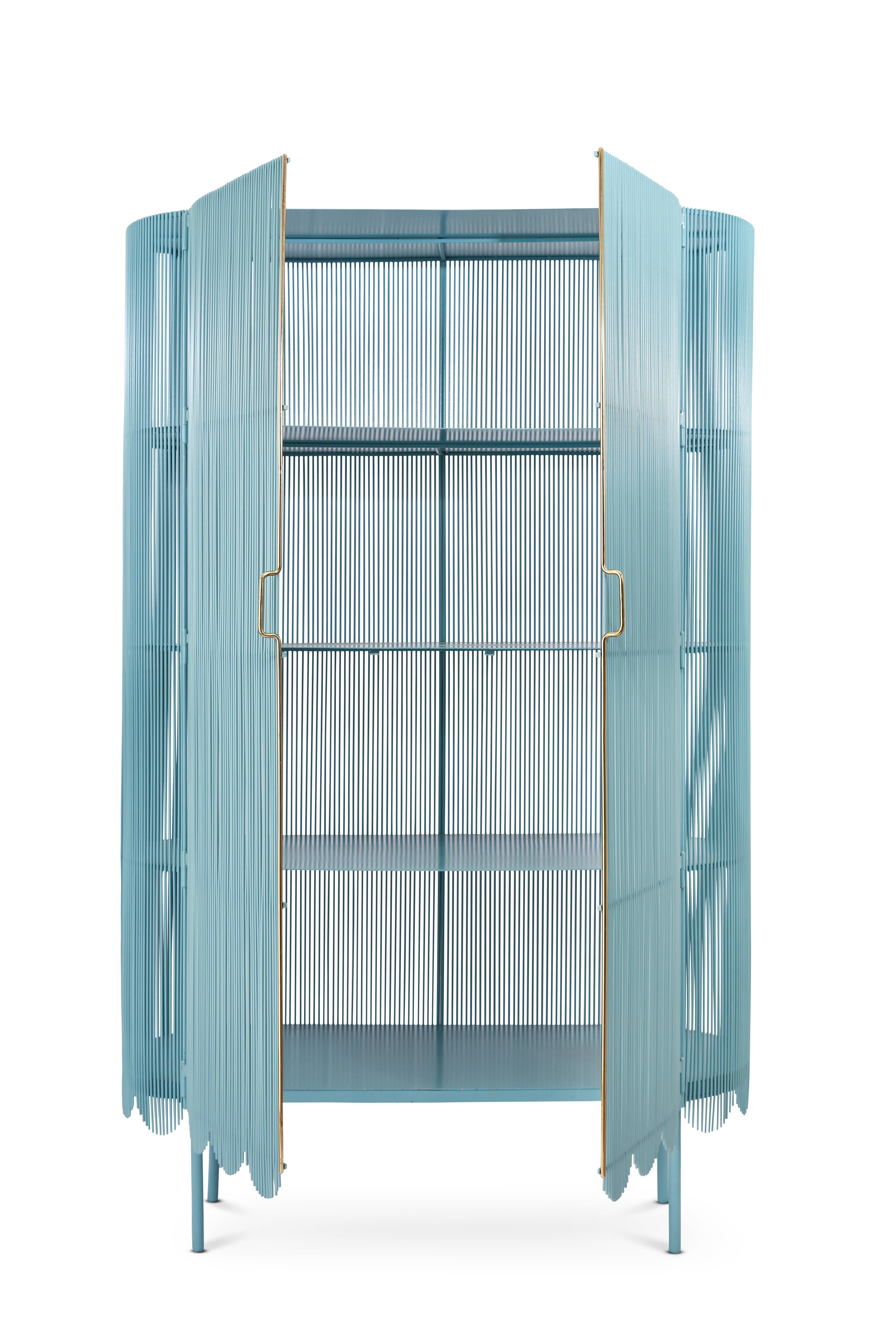 Strings Storage Cabinet Blue Gold by Nika Zupanc In New Condition For Sale In Kolkata, IN