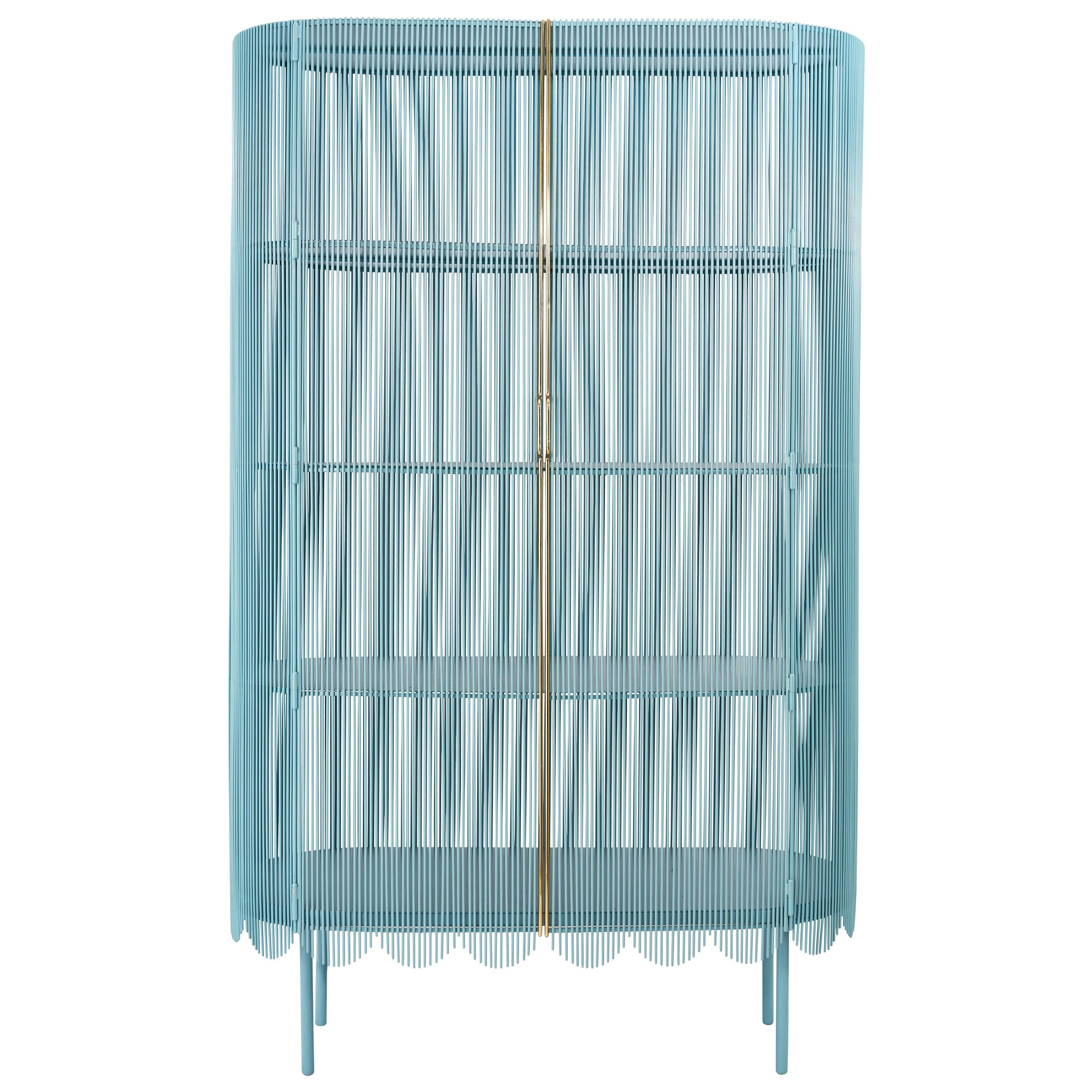 Strings Storage Cabinet Blue Gold by Nika Zupanc For Sale