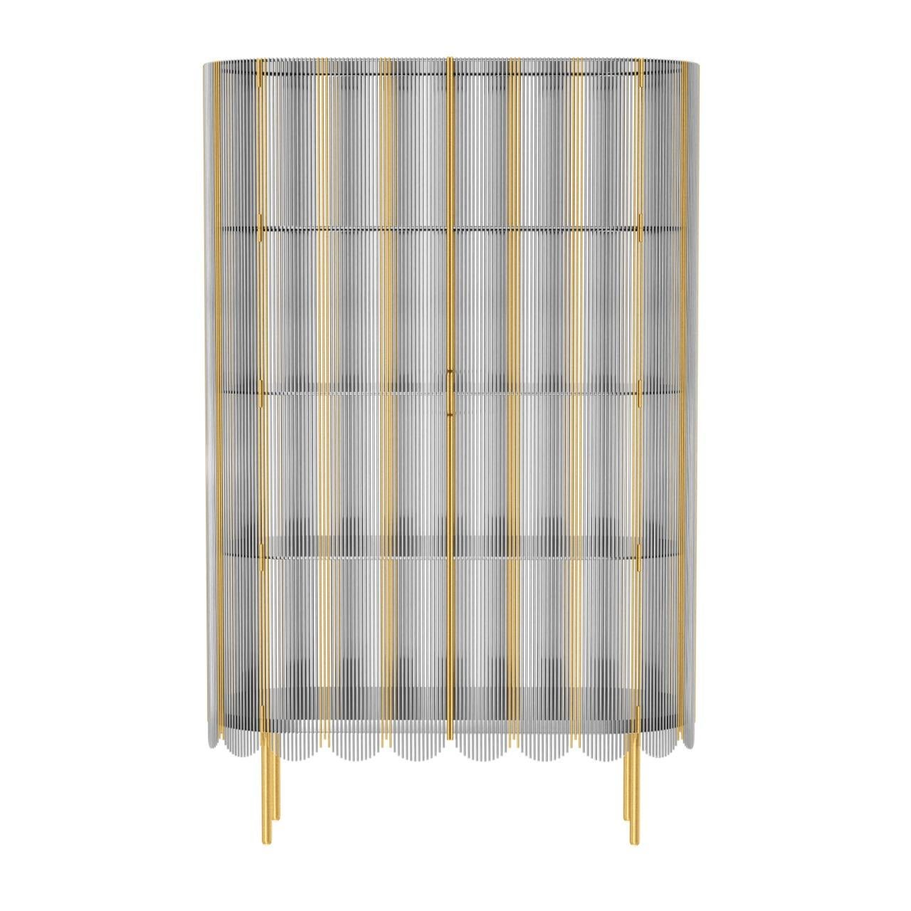Strings Storage Cabinet Silver Gold by Nika Zupanc is a tall metal cabinet made of multiple steel 
