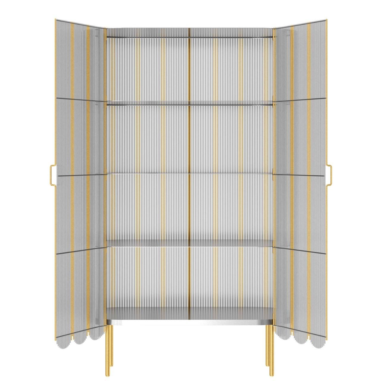 Modern Strings Storage Cabinet Silver Gold by Nika Zupanc For Sale
