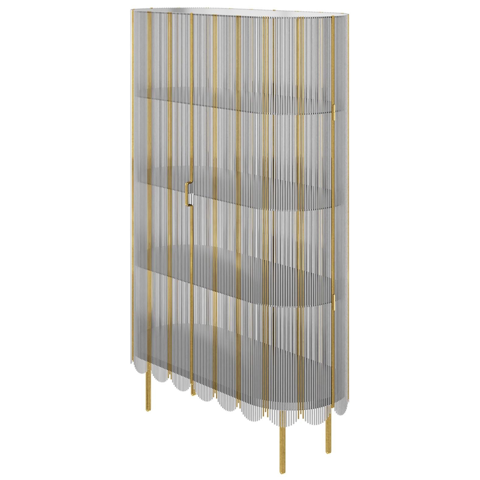Strings Storage Cabinet Silver Gold by Nika Zupanc For Sale